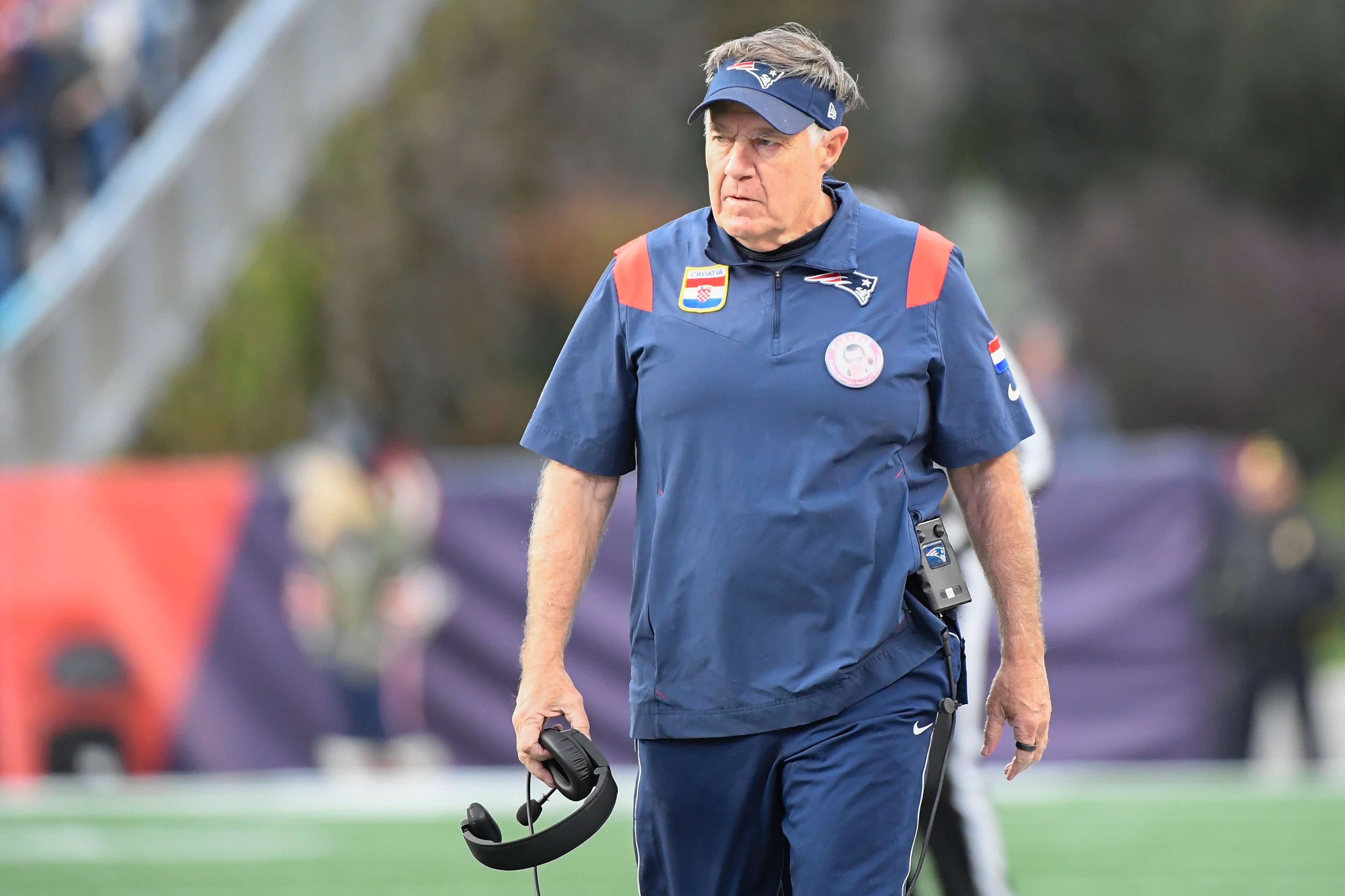 New England Patriots head coach Bill Belichick during the second half against the Washington Commanders at Gillette Stadium.
