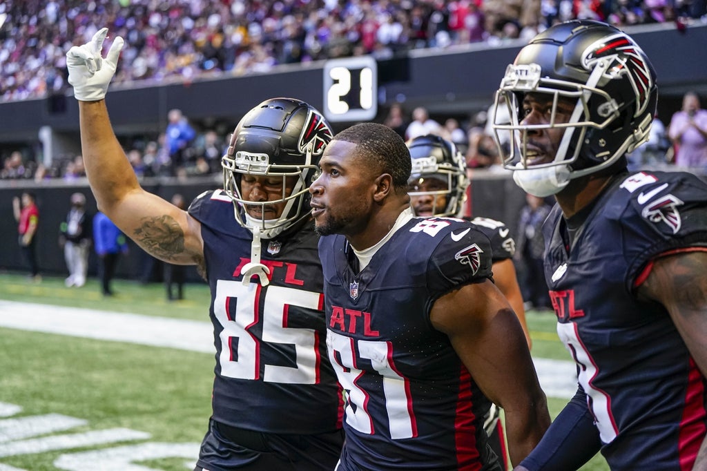 Falcons celebrate a touchdown
