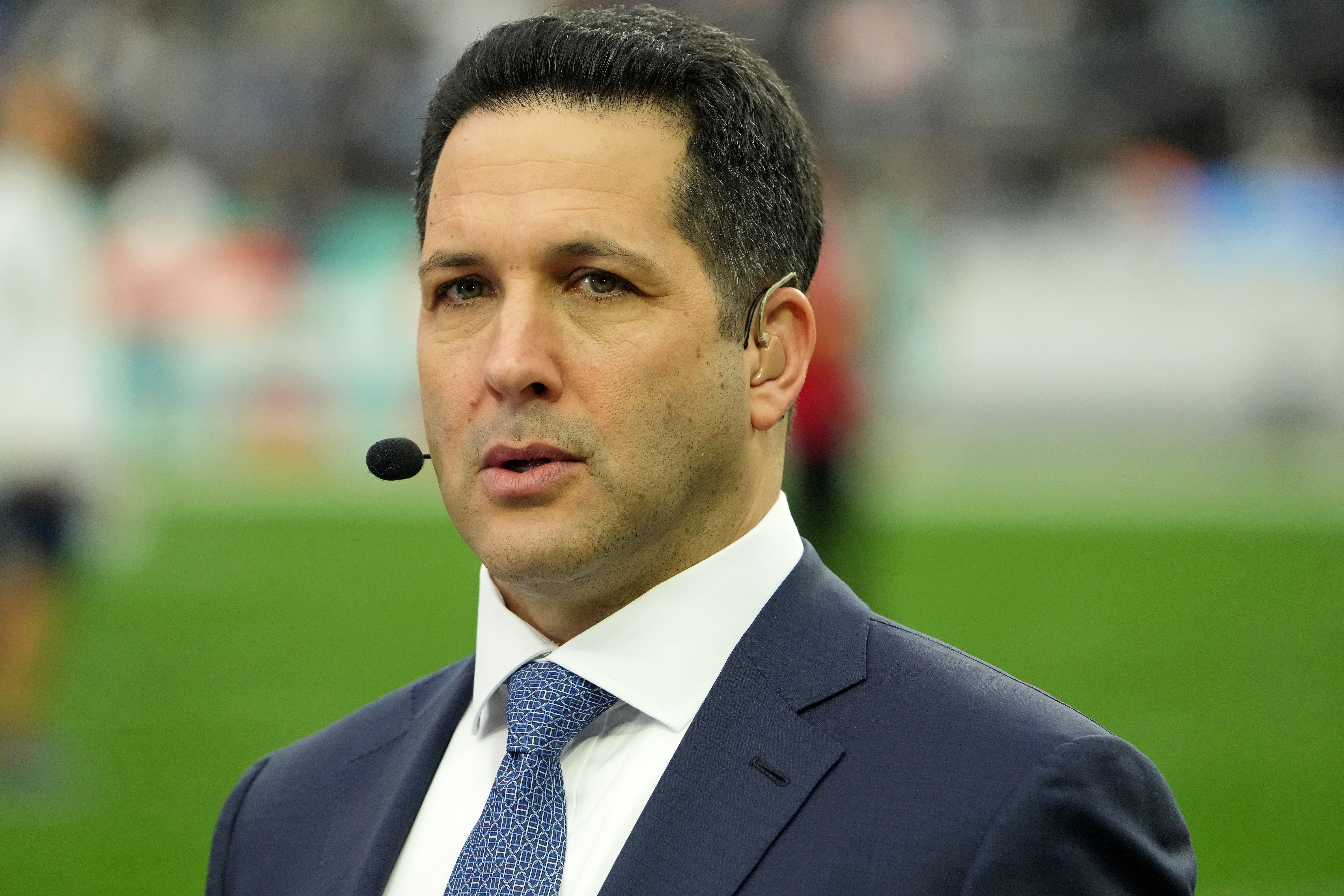 Feb 6, 2022; Paradise, Nevada, USA; ESPN personality Adam Schefter talks during a segment before the Pro Bowl football game at Allegiant Stadium.