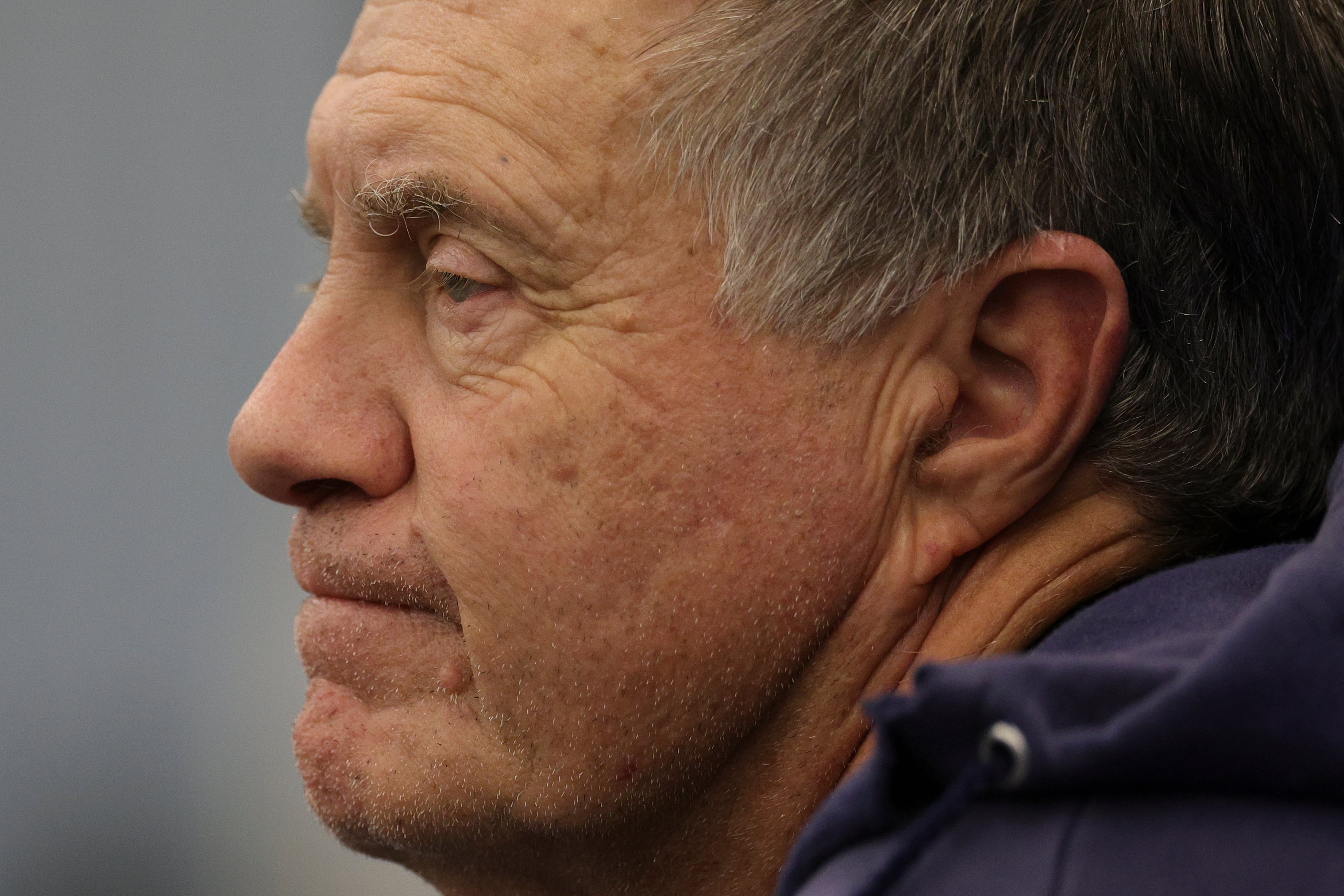 New England Patriots head coach Bill Belichick speaks to the media before an NFL International Series practice at the Deutcher Fussball-Bund facility