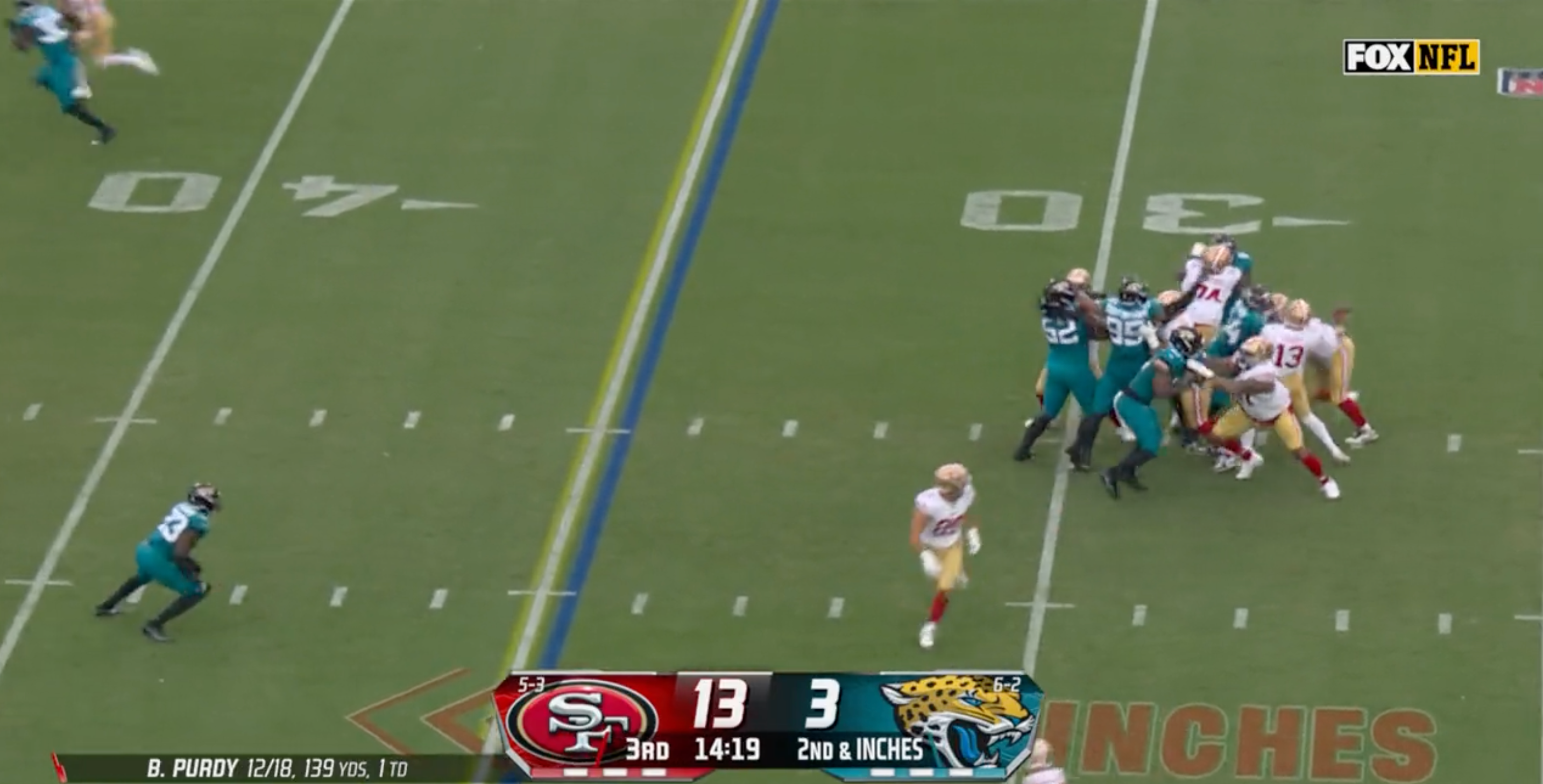 Brock Purdy throws a 66-yard touchdown against the Jaguars.