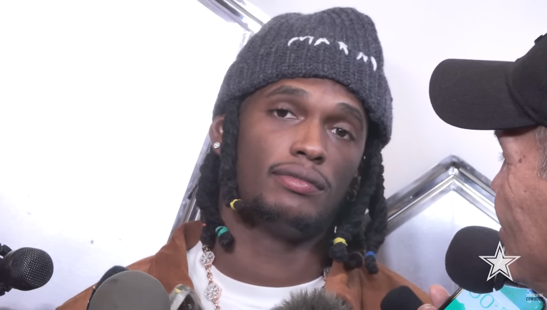 Dallas Cowboys wide receiver CeeDee Lamb talks to reporters postgame following a Week 10 win over the New York Giants.