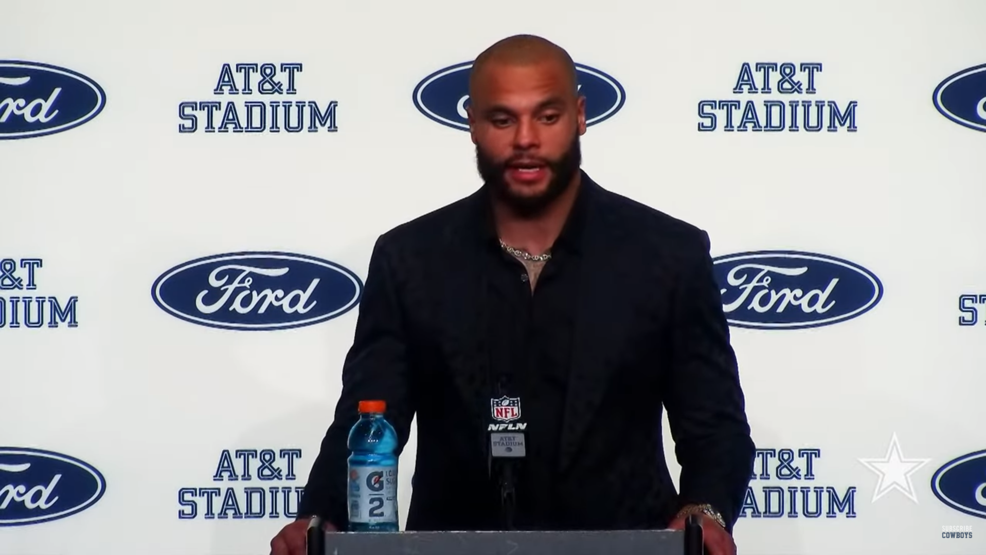 Dallas Cowboys quarterback Dak Prescott talks to reporters following a dominant win over N.Y. Giants.