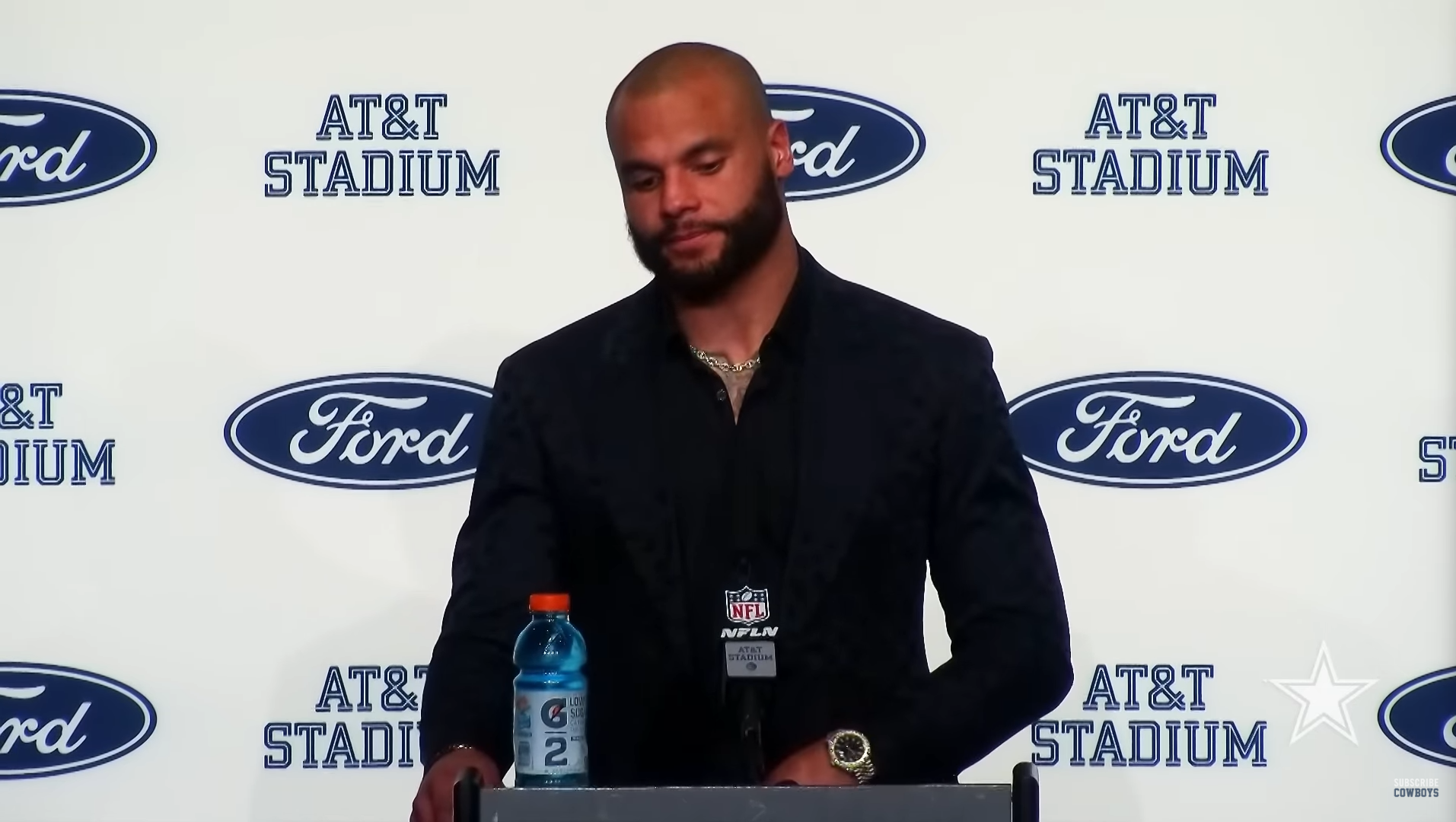 Dallas Cowboys quarterback Dak Prescott talks to reporters following win over New York Giants.