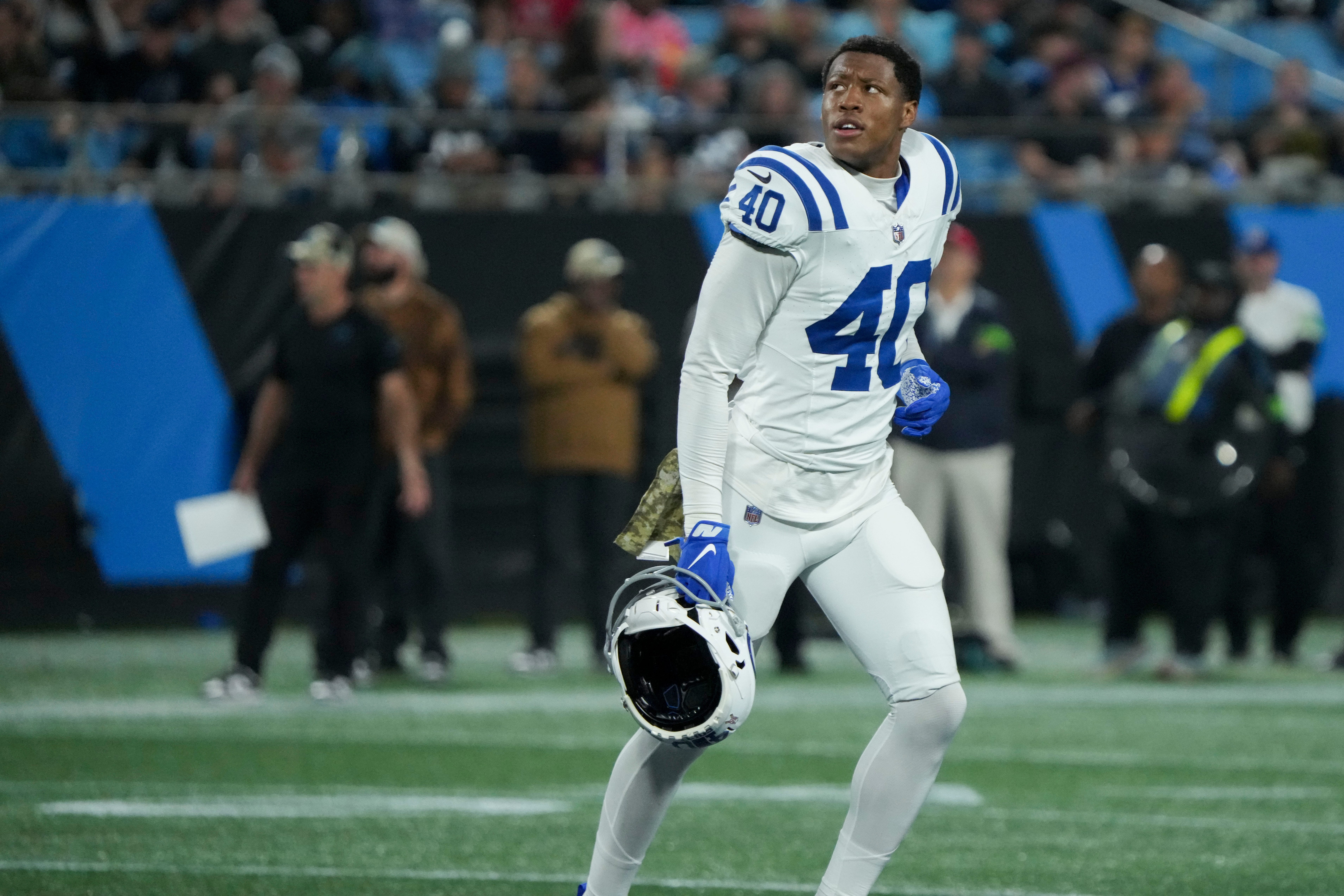 Indianapolis Colts cornerback Jaylon Jones (40) leaves the field Sunday, Nov. 5, 2023, during a game against the Carolina Panthers at Bank of America Stadium in Charlotte.