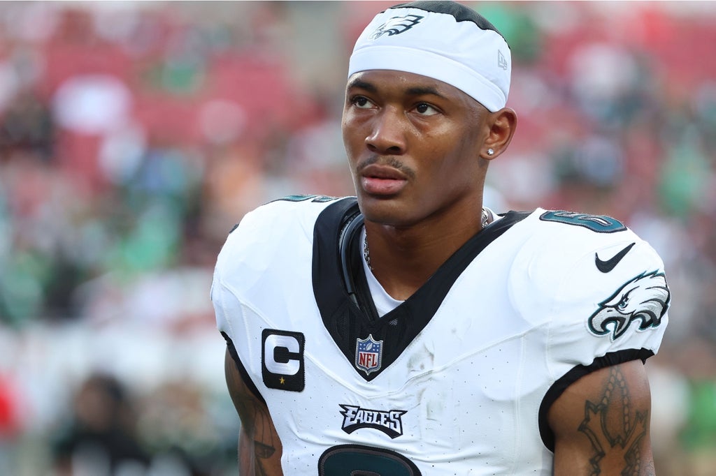 Philadelphia Eagles wide receiver DeVonta Smith prior to the game against the Tampa Bay Buccaneers at Raymond James Stadium.