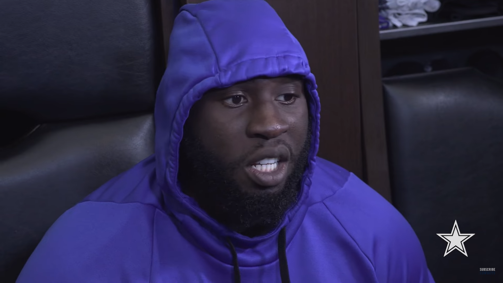 Dallas Cowboys DT Neville Gallimore talks to reporters.