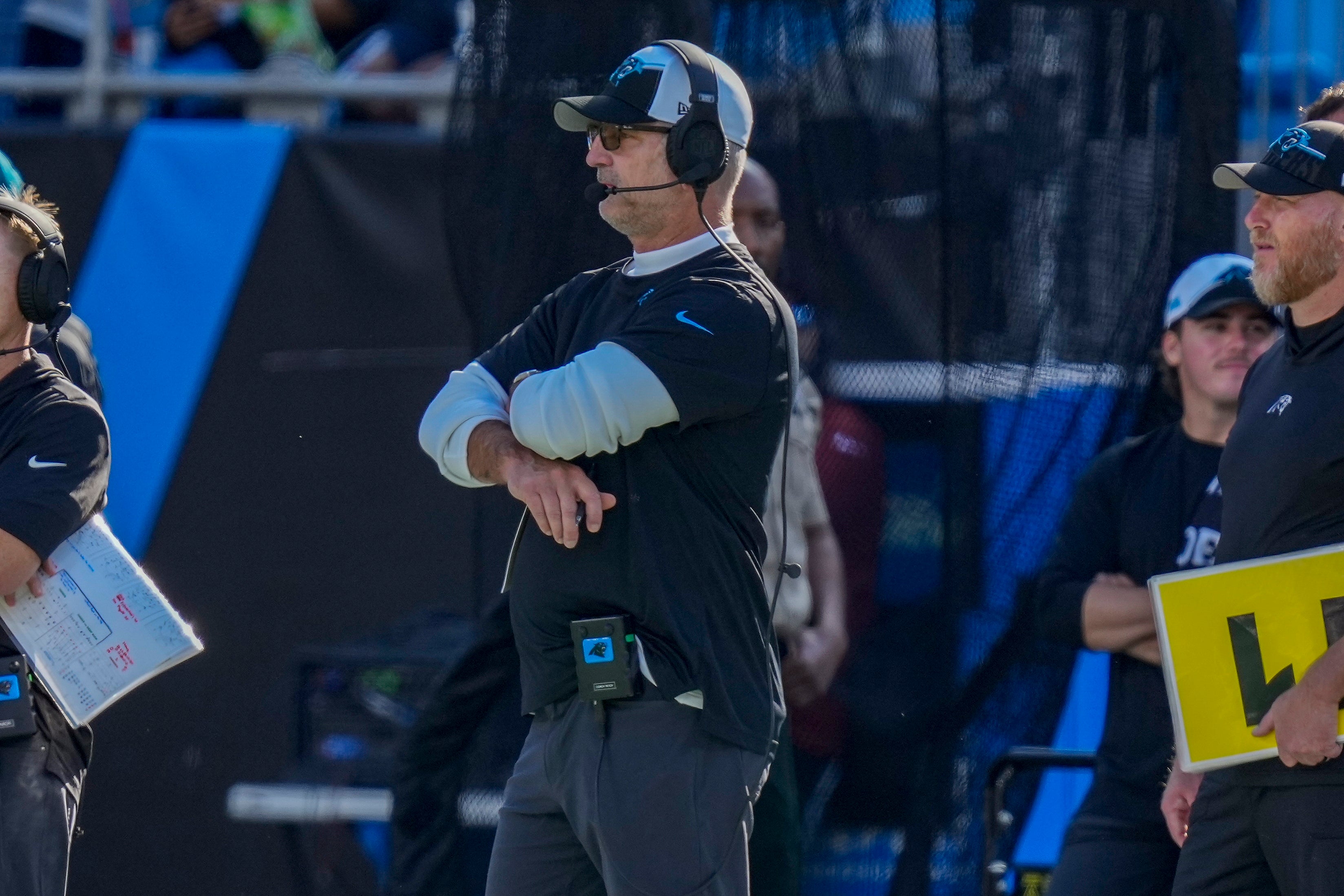 Nov 19, 2023; Charlotte, North Carolina, USA; Carolina Panthers Coach Frank Reich during the second quarter against the Carolina Panthers at Bank of America Stadium. Mandatory Credit: Jim Dedmon-USA TODAY Sports