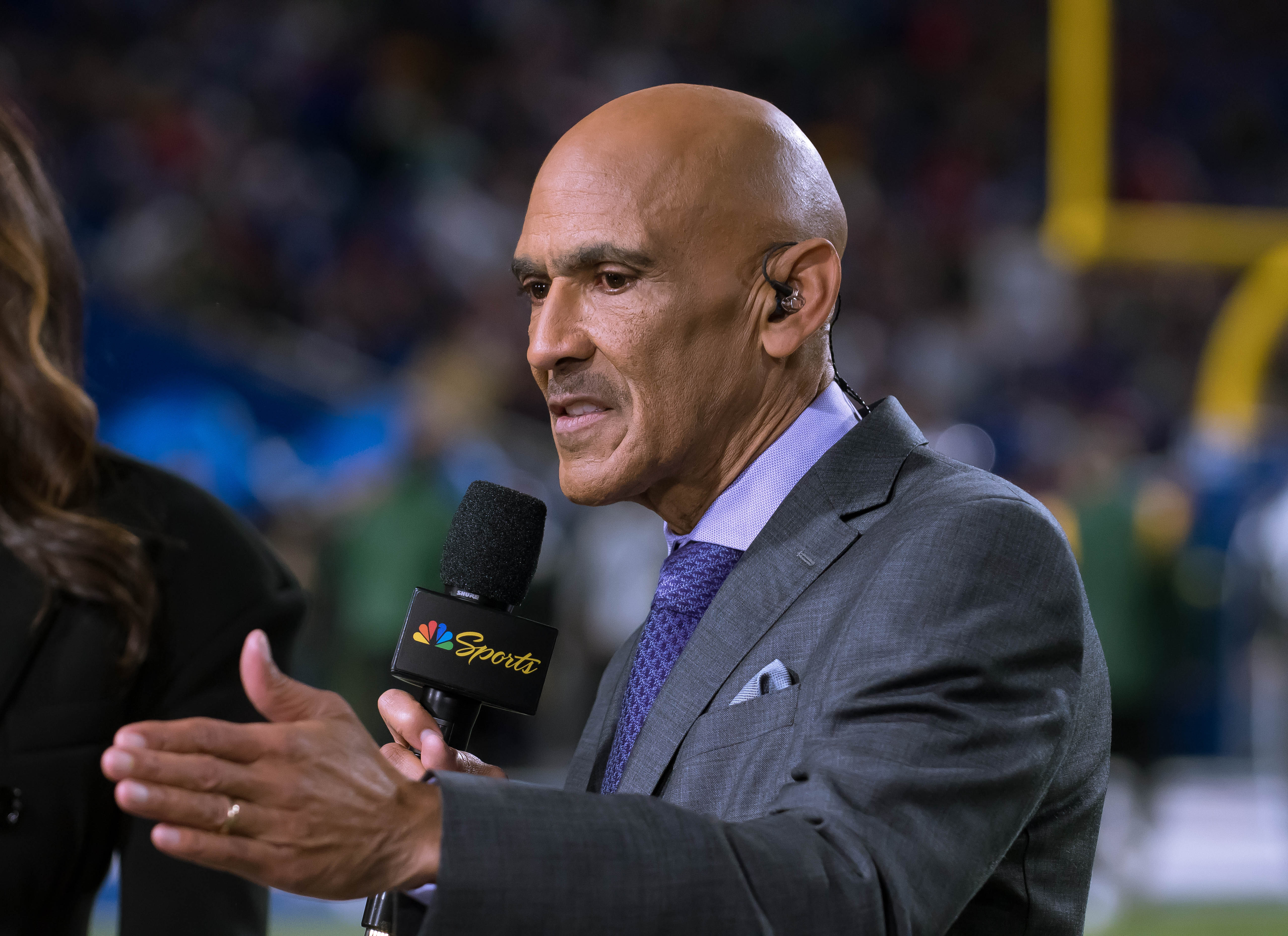 Oct 30, 2022; Orchard Park, New York, USA; NBC Sports commentator and former NFL head coach Tony Dungy on the air before a game between the Buffalo Bills and the Green Bay Packers at Highmark Stadium.