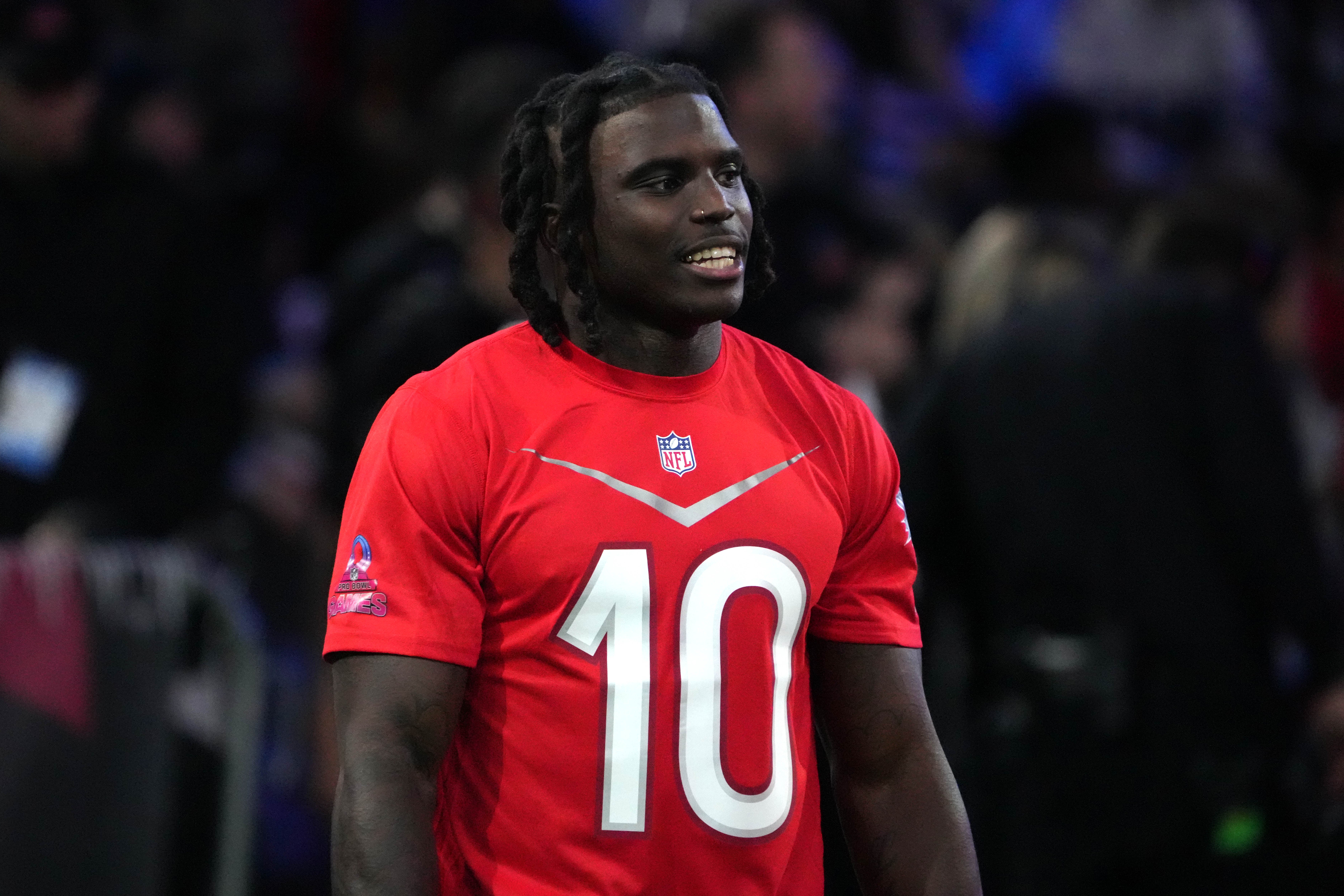 Miami Dolphins receiver Tyreek Hill reacts during the Pro Bowl Skills competition at the Intermountain