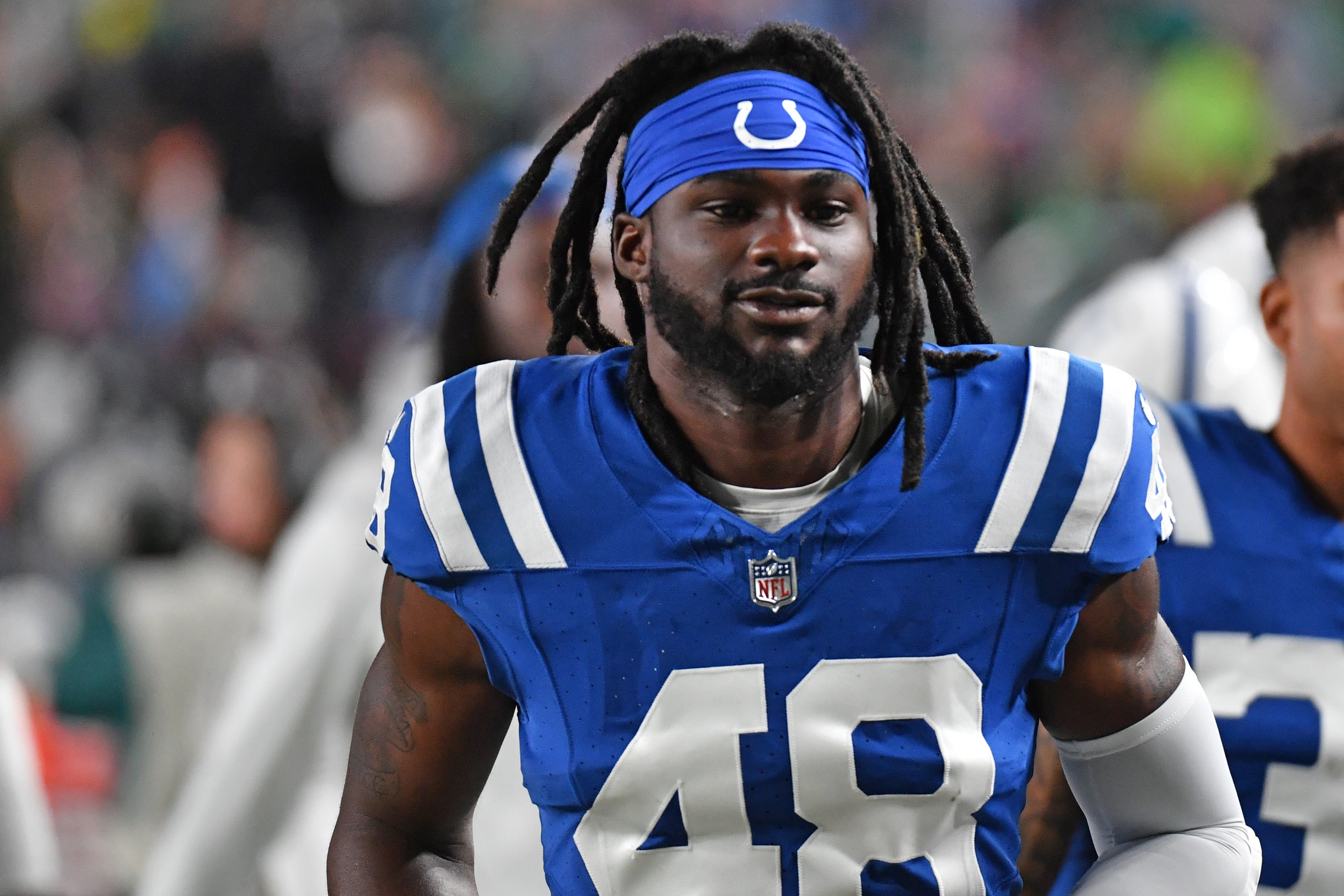 Aug 24, 2023; Philadelphia, Pennsylvania, USA; Indianapolis Colts safety Ronnie Harrison Jr. (48) against the Philadelphia Eagles at Lincoln Financial Field.