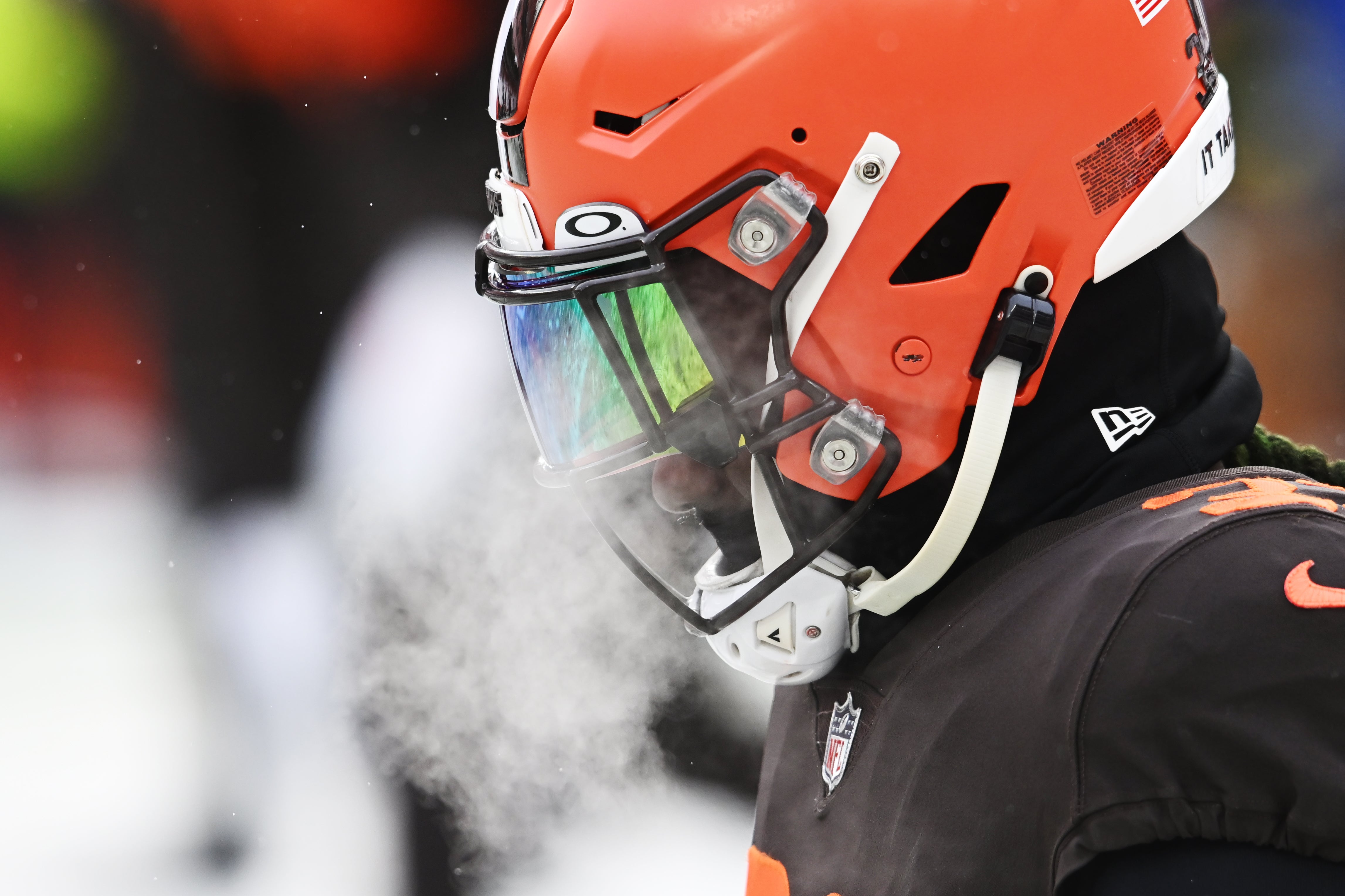 Dec 24, 2022; Cleveland, Ohio, USA; Cleveland Browns safety Ronnie Harrison Jr. (33) warms up before the game between the Browns and the New Orleans Saints at FirstEnergy Stadium.
