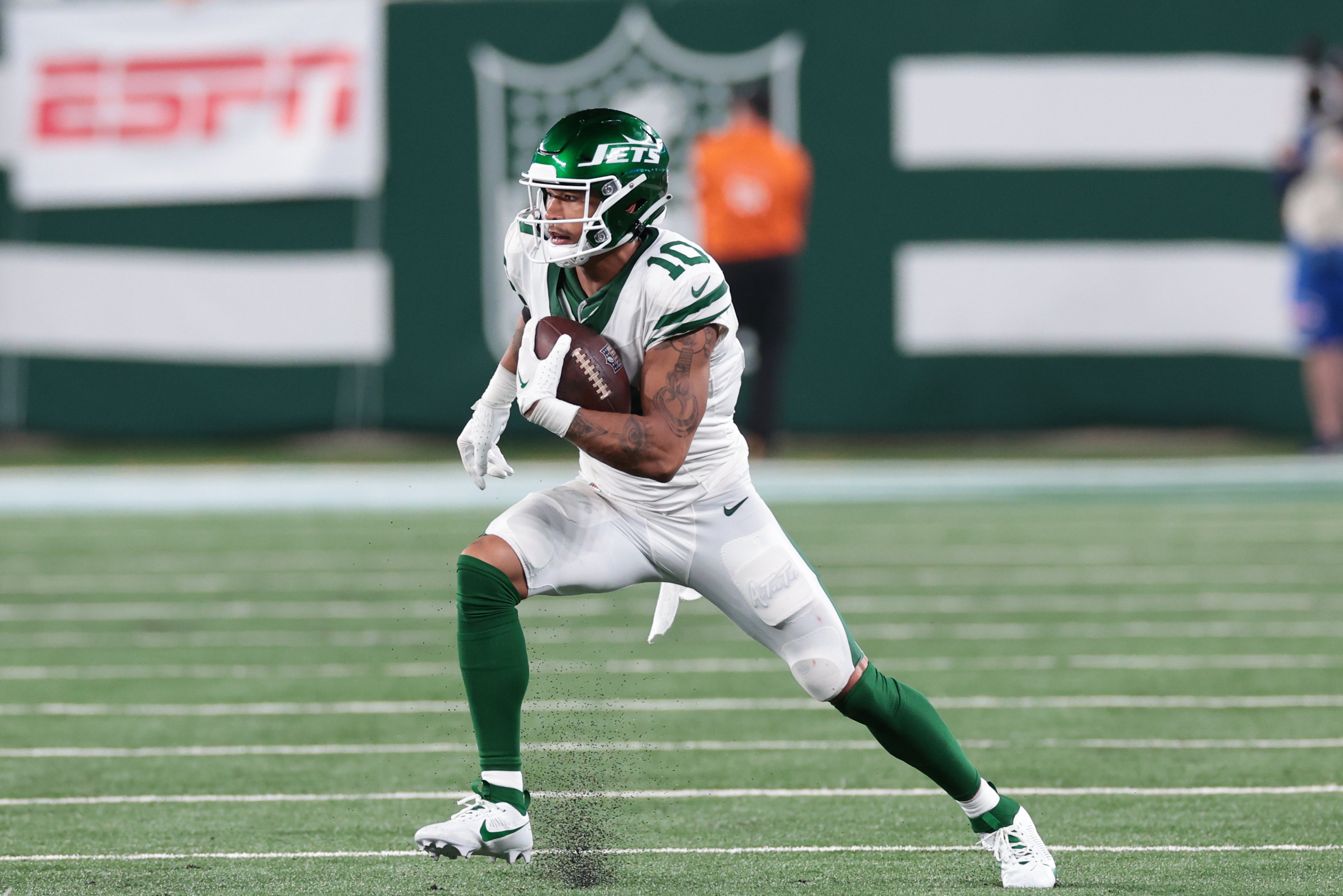 New York Jets wide receiver Allen Lazard gains yards after catch during the second half Buffalo Bills at MetLife Stadium.
