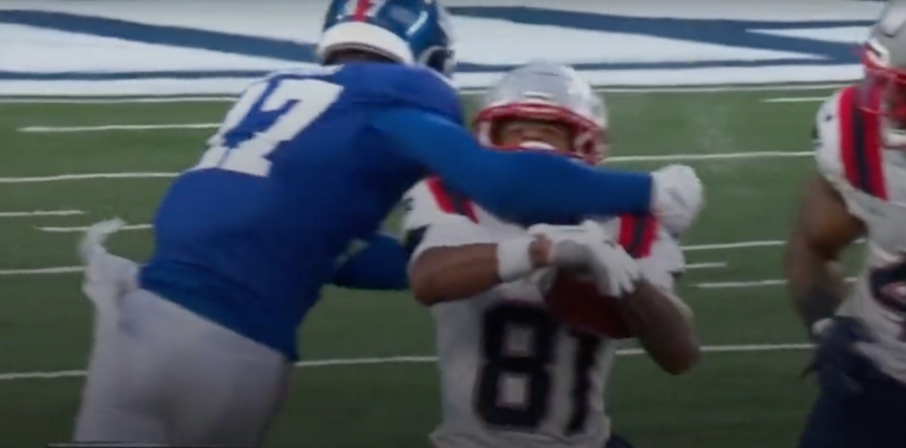 Demario Douglas hit in fourth quarter of Sunday's game.