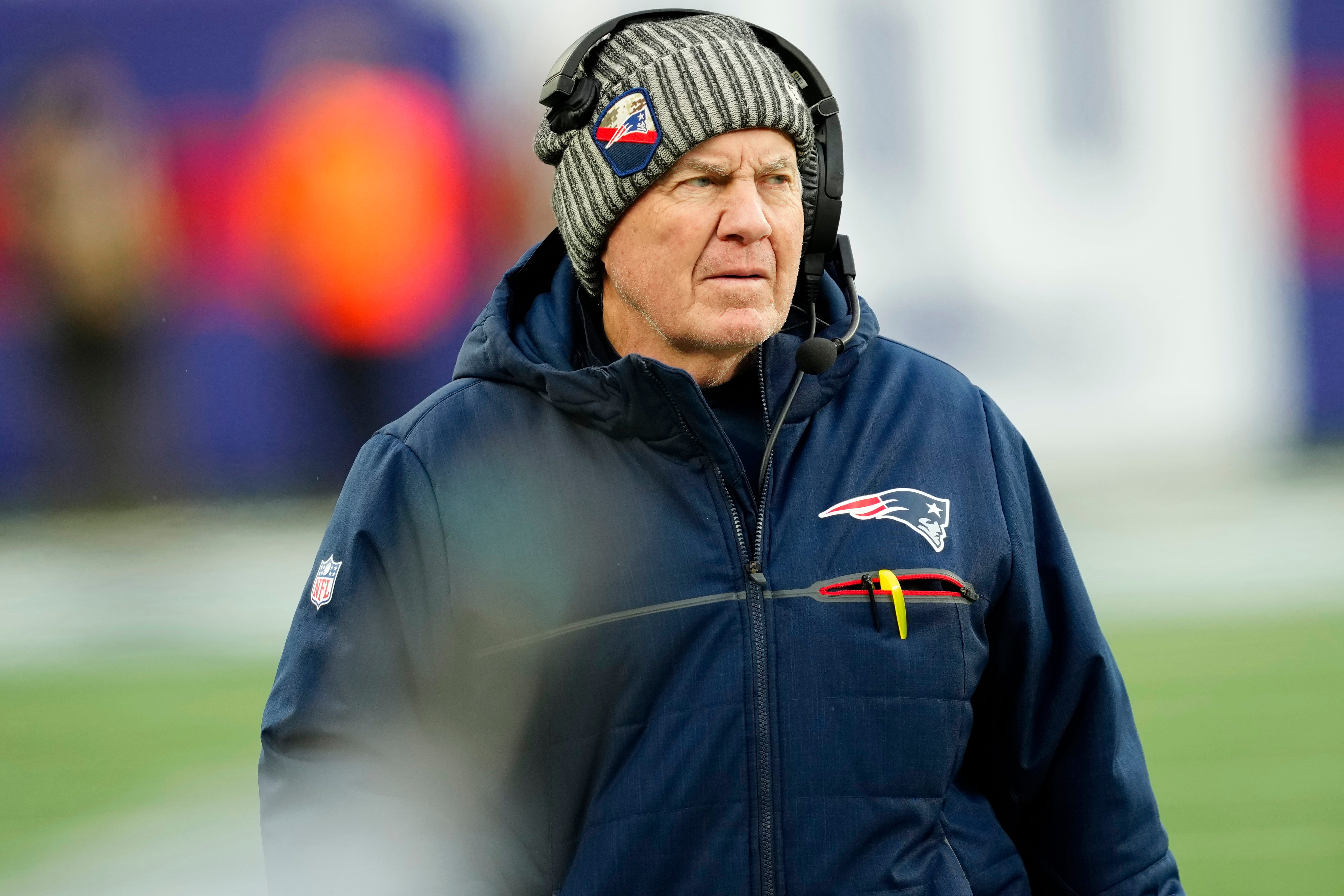 New England. Patriots Head Coach, Bill Belichick is shown at MetLife Stadium, Sunday, November 26, 2023.