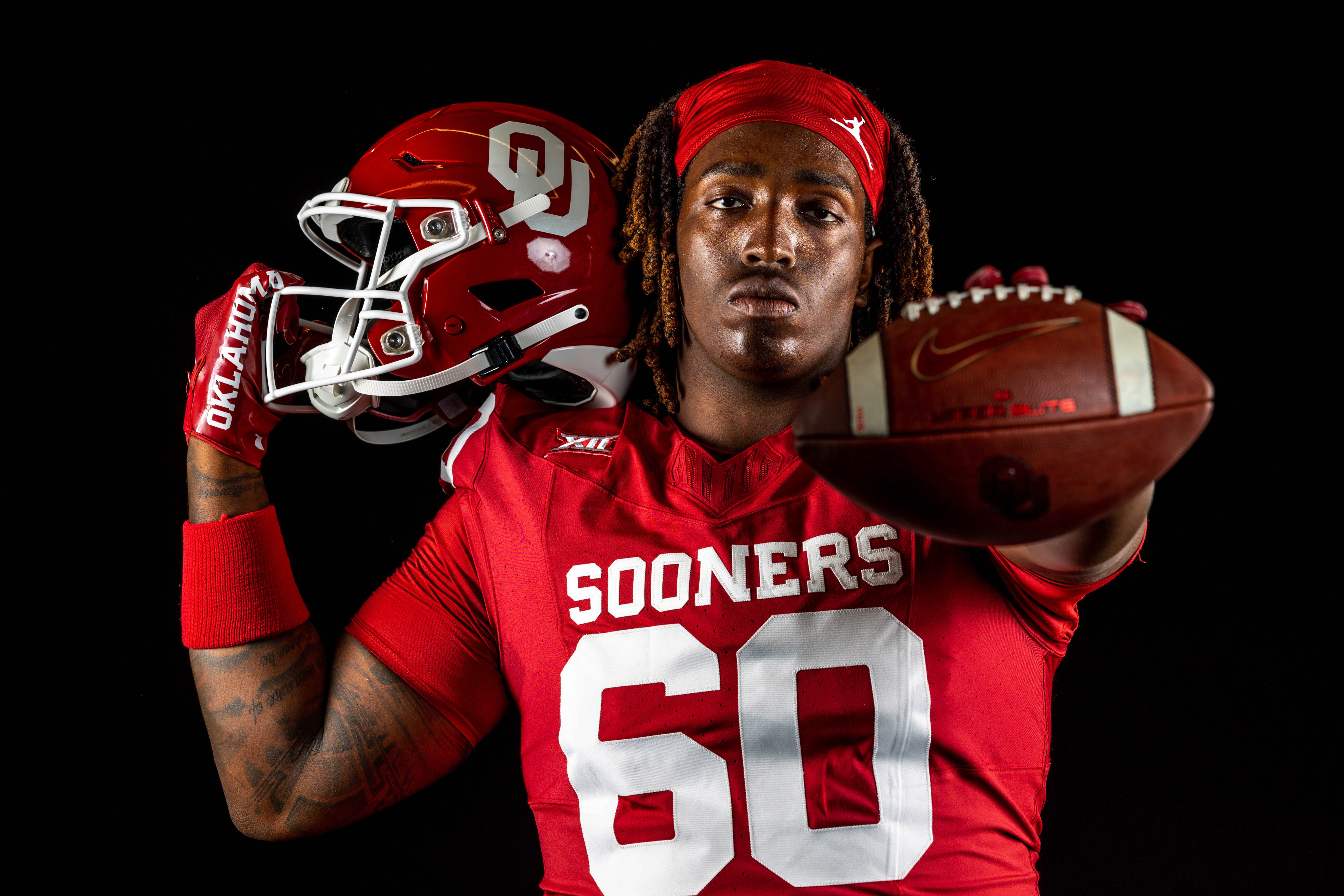 Oklahoma s Tyler Guyton (60) is pictured at OU media day in Norman, Okla., on Tuesday, Aug. 1, 2023.