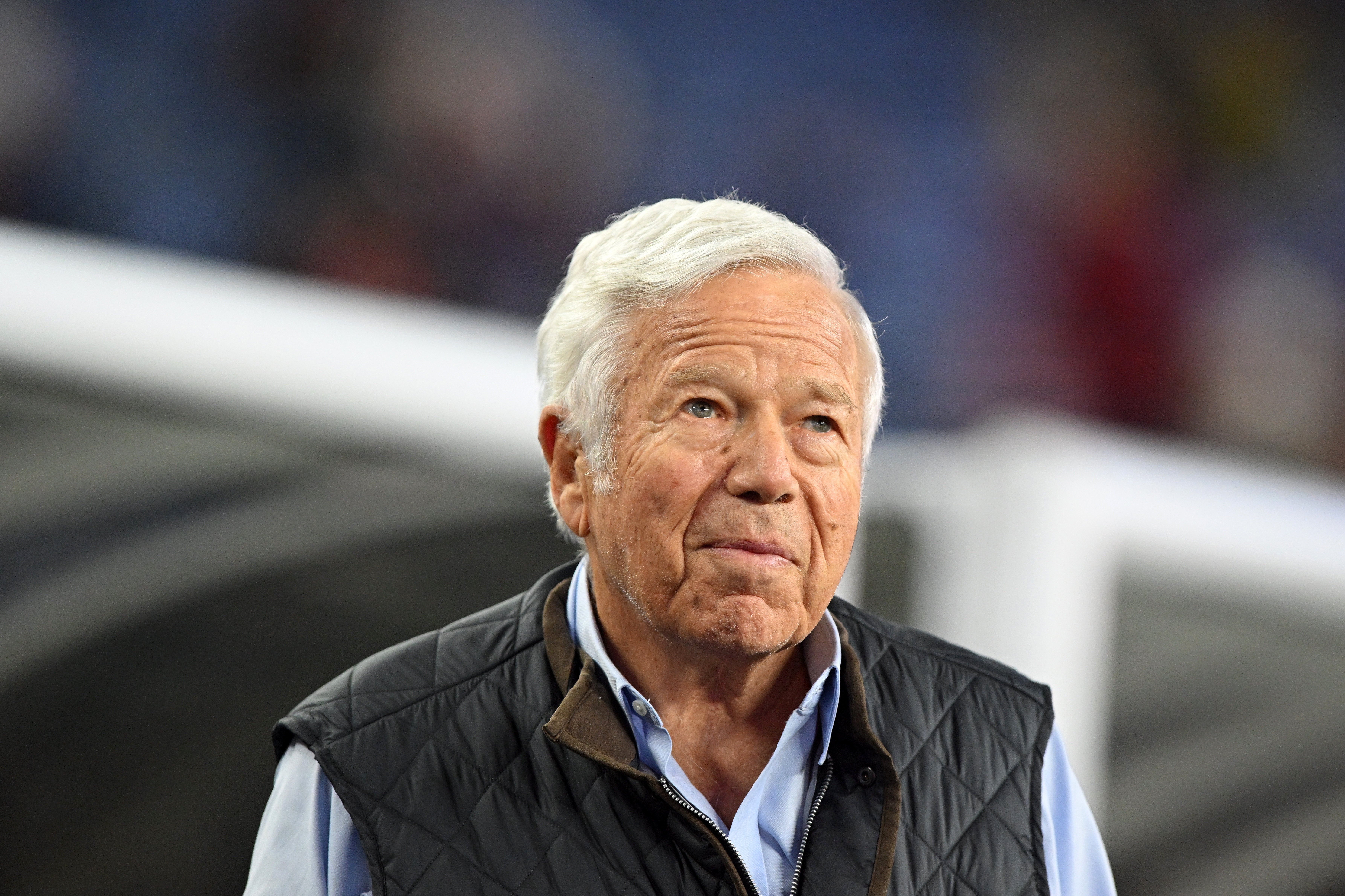The owner of the New England Revolution, Robert Kraft, looks on during warms ups before the game against the Philadelphia Union at Gillette Stadium