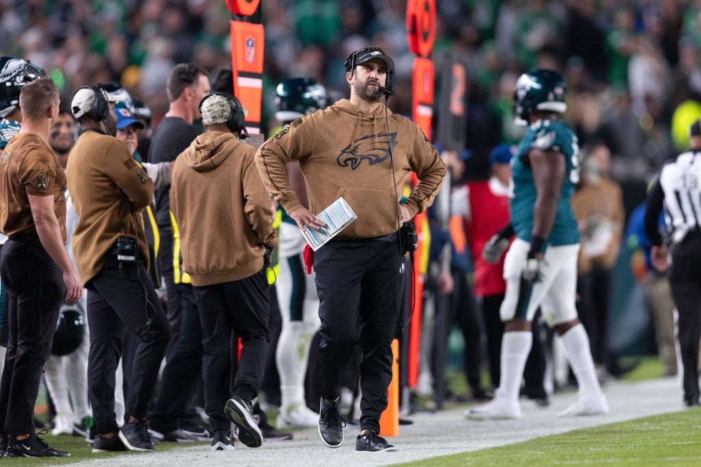 Philadelphia Eagles head coach Nick Sirianni looks on during the fourth quarter against the Dallas Cowboys at Lincoln Financial Field.