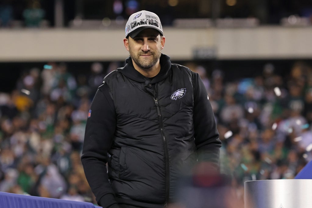 Philadelphia Eagles head coach Nick Sirianni after win against the San Francisco 49ers in the NFC Championship game at Lincoln Financial Field.