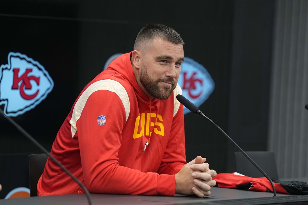 Kansas City Chiefs tight end Travis Kelce at press conference at DFB Campus.