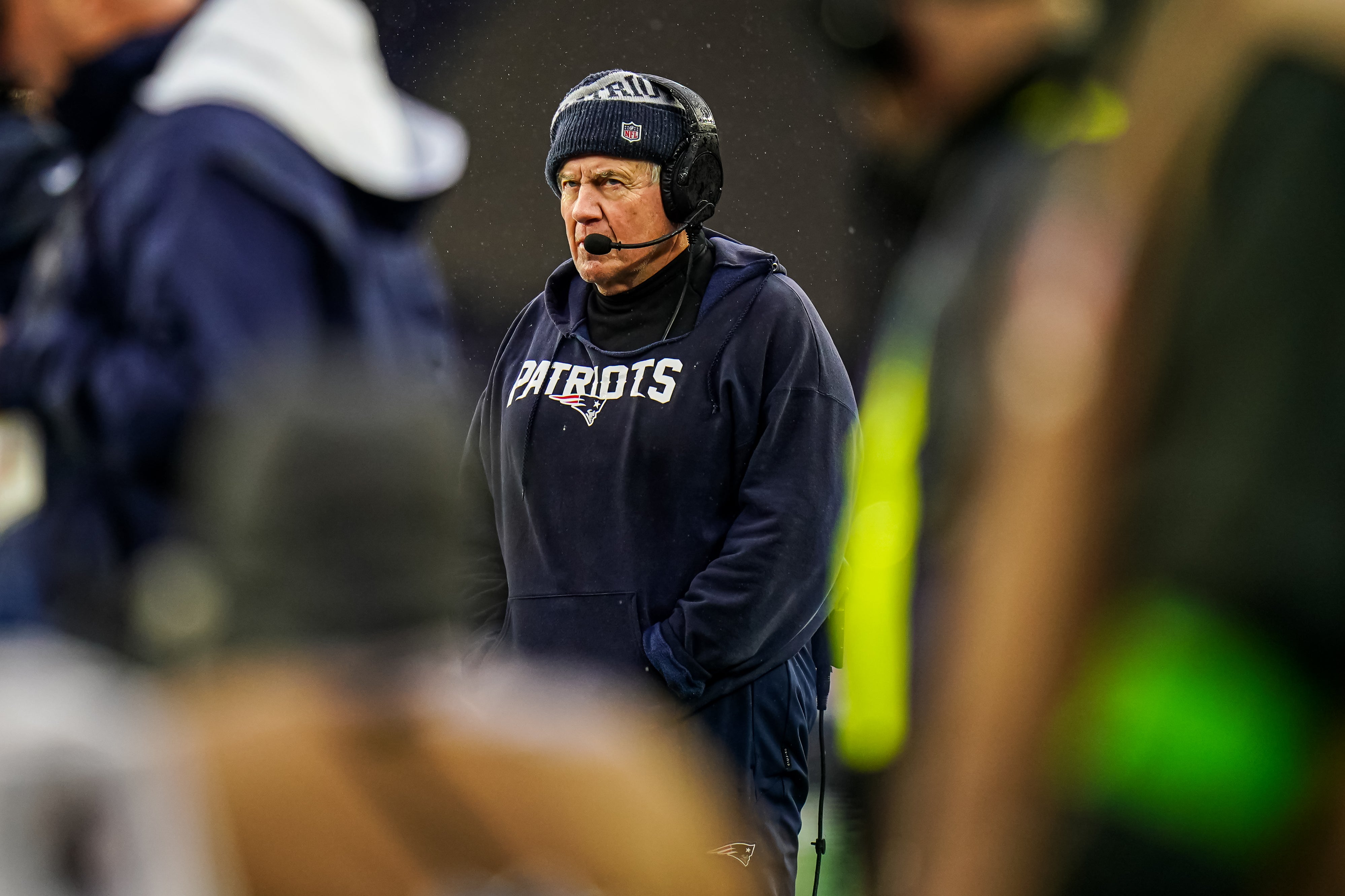 New England Patriots head coach Bill Belichick watches from the sideline as they take on the Los Angeles Chargers at Gillette Stadium.