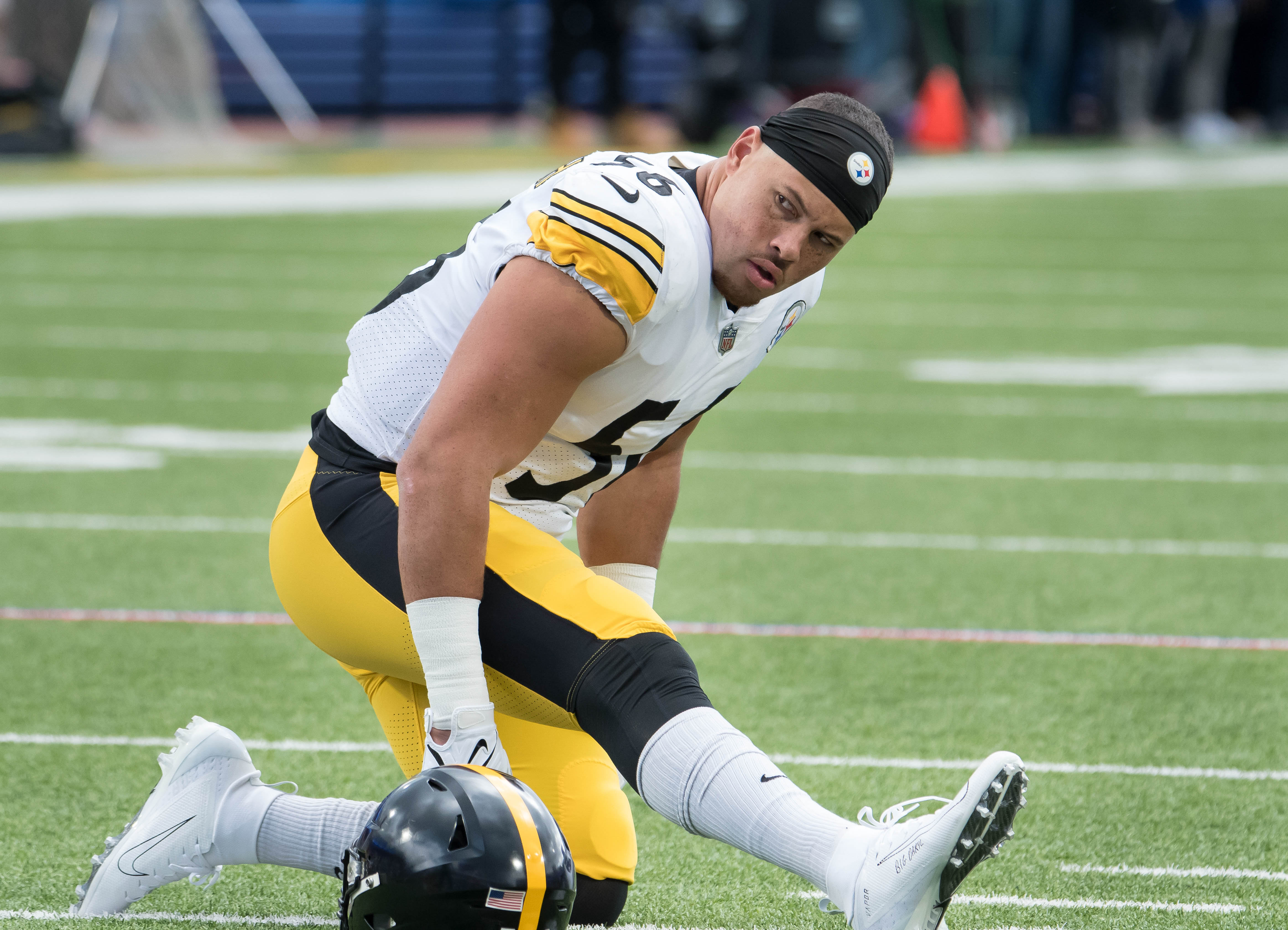 Pittsburgh Steelers linebacker Alex Highsmith (56) warms up before a game against the Buffalo Bills at Highmark Stadium.