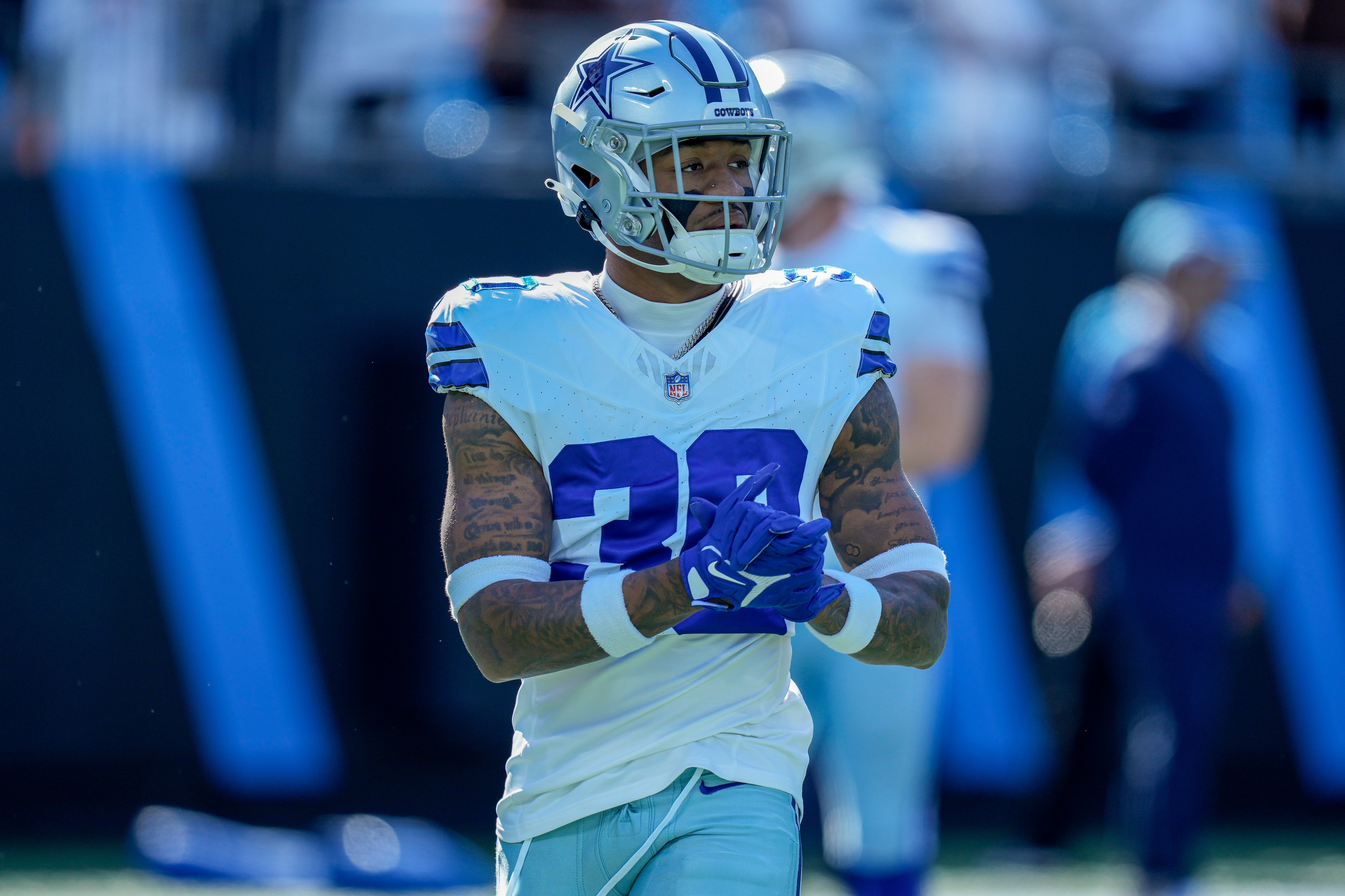 Dallas Cowboys safety Juanyeh Thomas (30) during pregame warm ups against the Carolina Panthers at Bank of America Stadium.