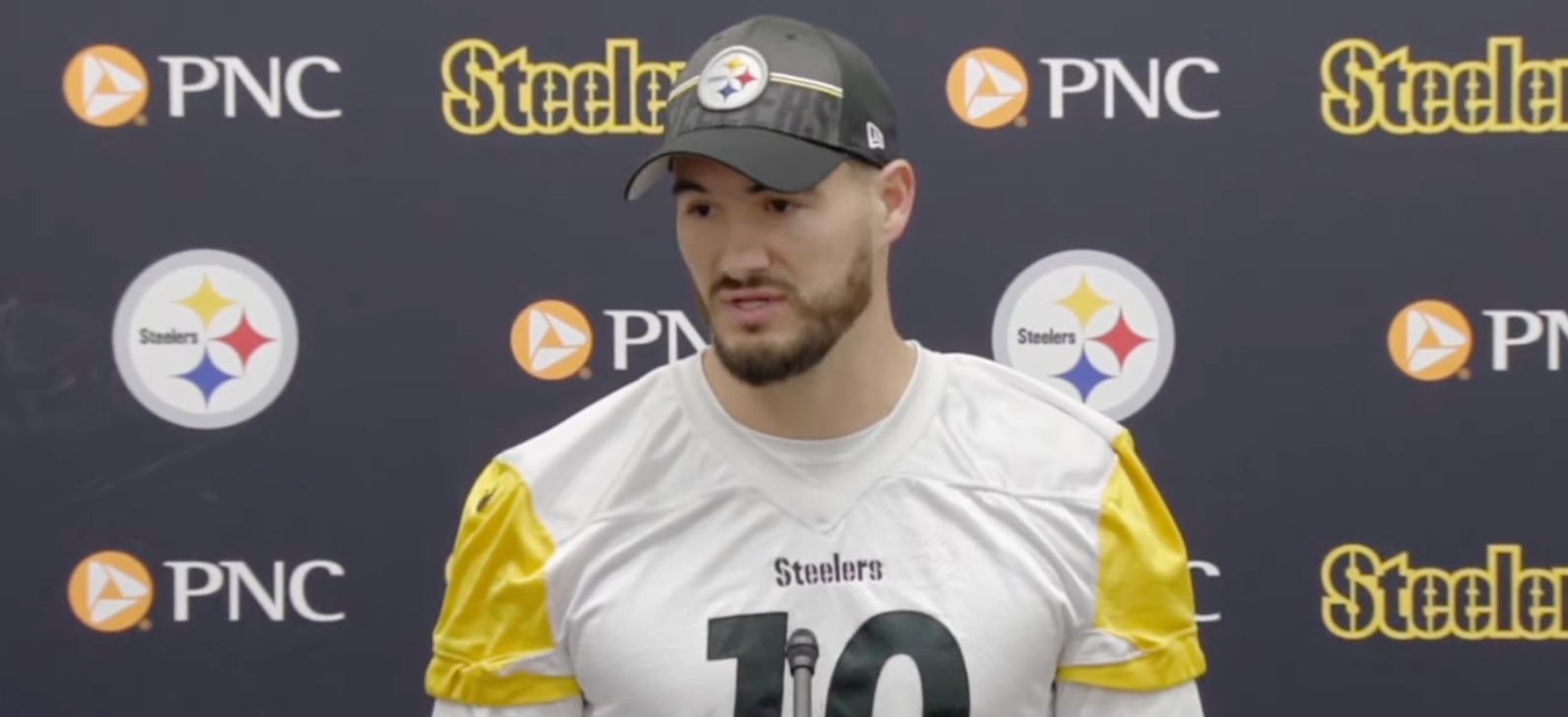 Pittsburgh Steelers QB Mitch Trubisky addresses the media ahead of the game vs. New England Patriots, 12/5/23