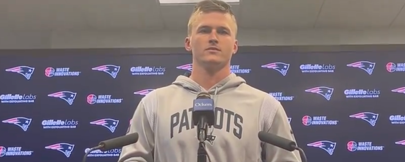 New England Patriots QB Bailey Zappe addresses the media ahead of the Pittsburgh Steelers game, 12/5/23