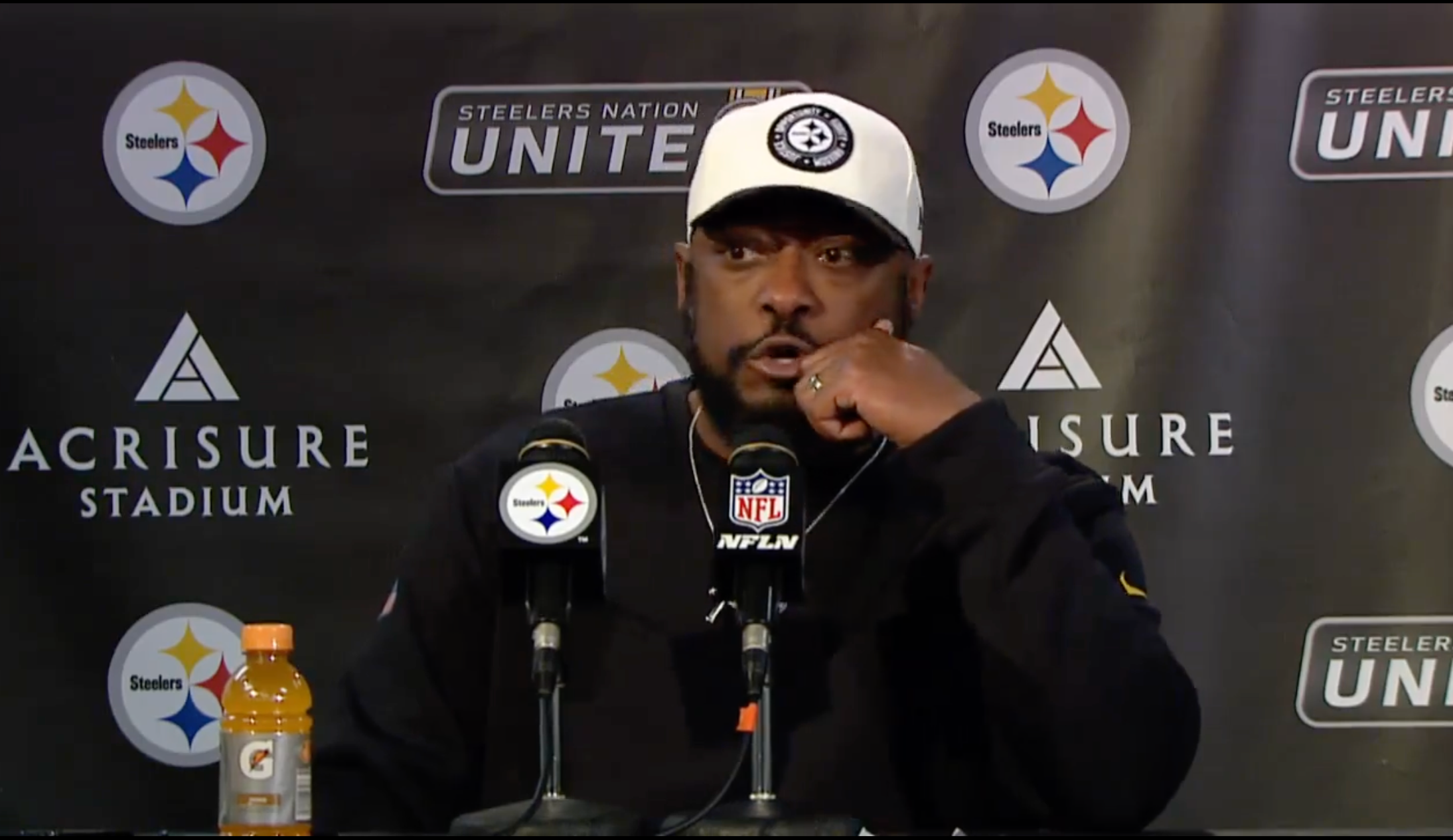 Pittsburgh Steelers HC Mike Tomlin addresses the media following 21-18 loss vs New England Patriots.
