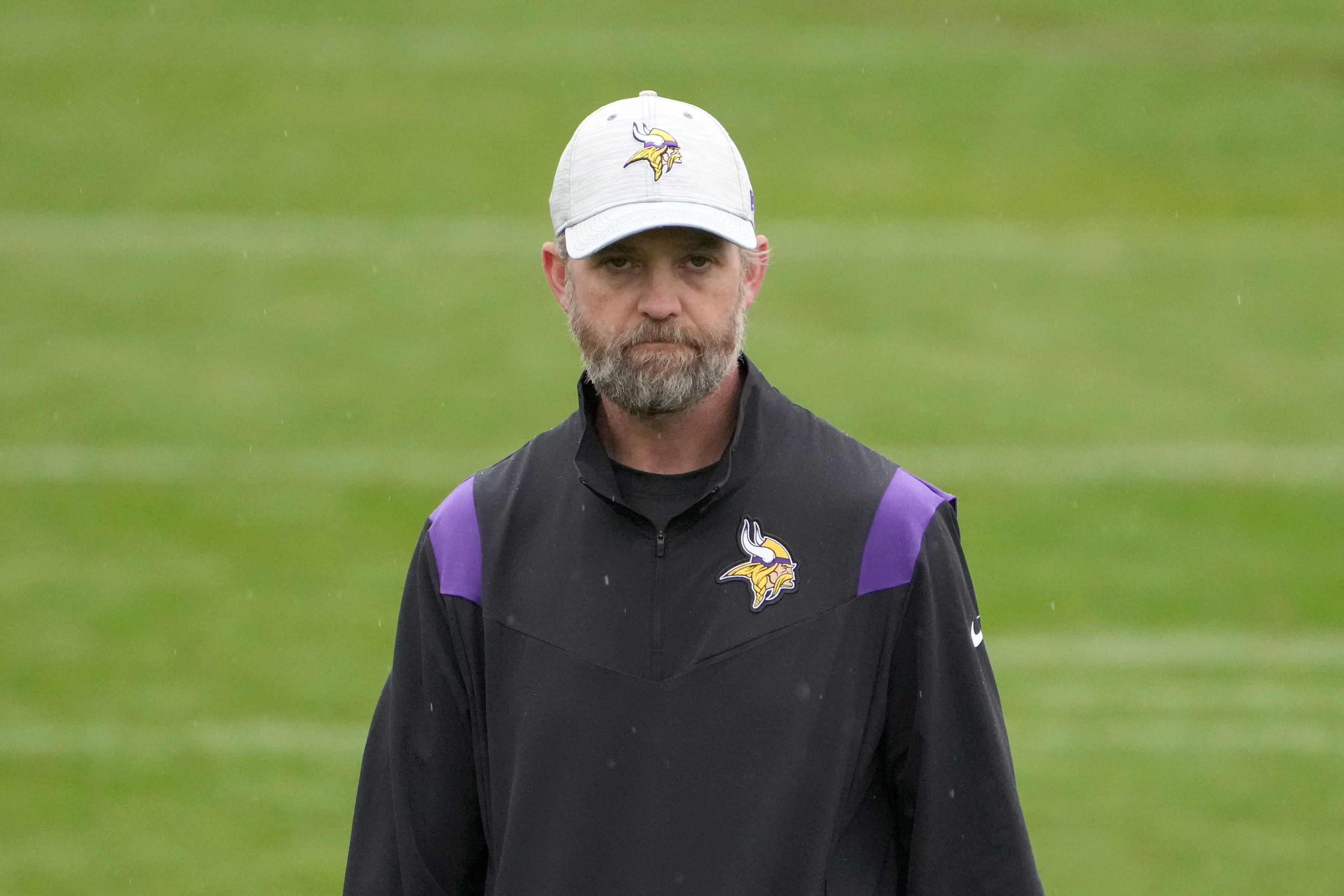 Minnesota Vikings offensive coordinator Wes Phillips during practice at Hanbury Manor.