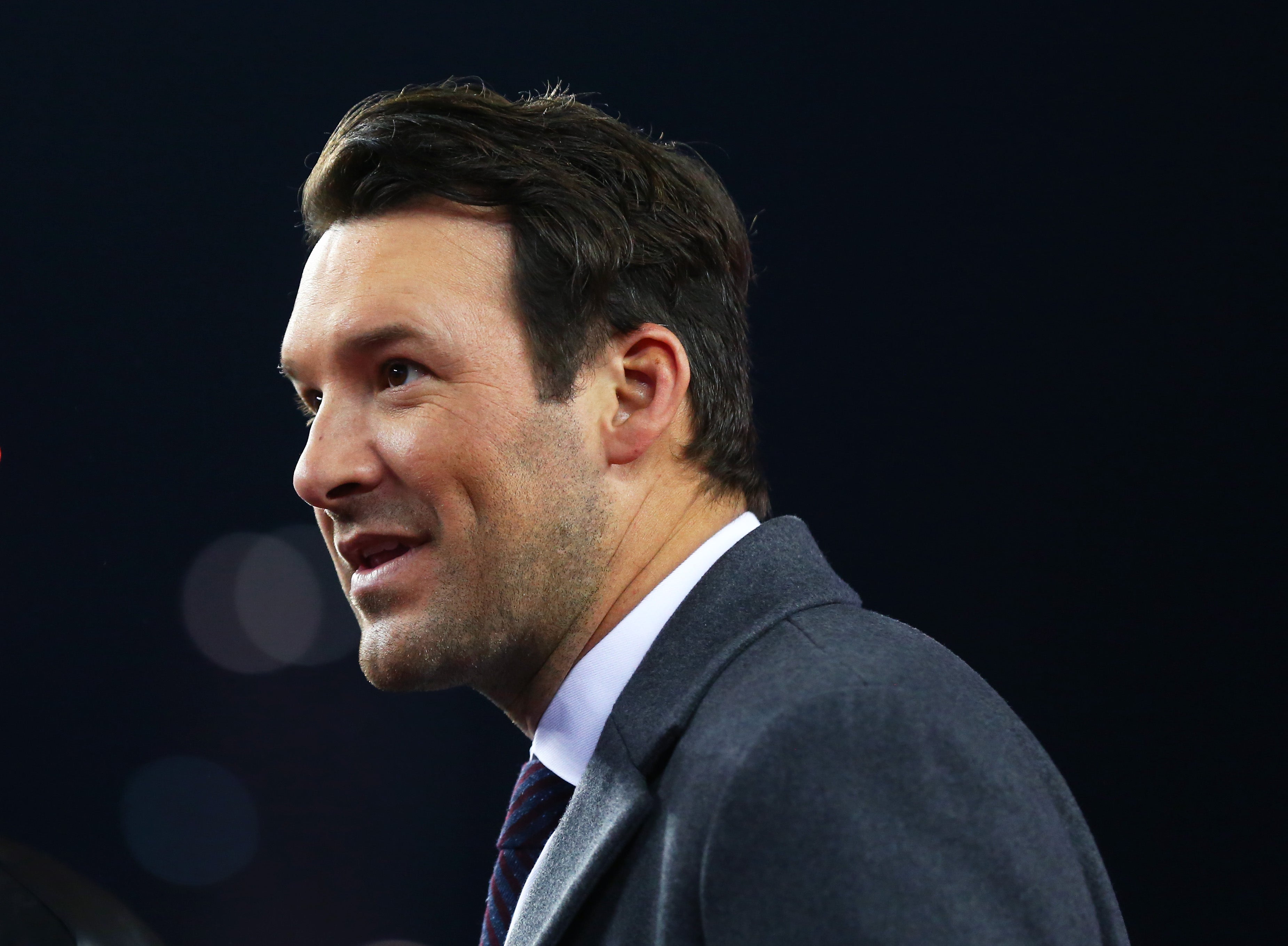 Television announcer Tony Romo following the AFC championship game between the New England Patriots against the Jacksonville Jaguars at Gillette Stadium