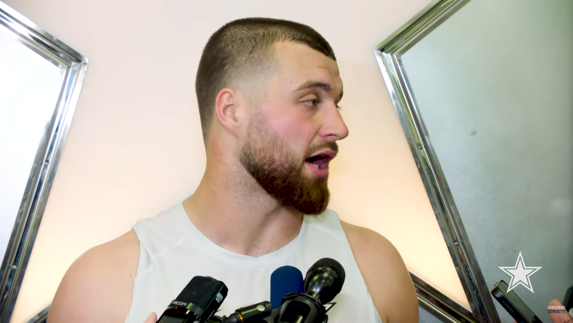 Dallas Cowboys tight end Jake Ferguson talks to reporters following big win over Philadelphia Eagles in Week 14.