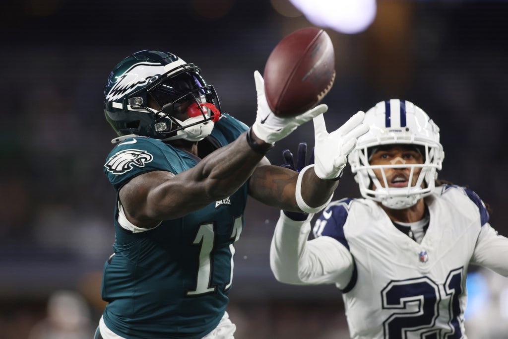 Philadelphia Eagles wide receiver A.J. Brown (11) cannot catch a pass in the first quarter against the Dallas Cowboys at AT&T Stadium.