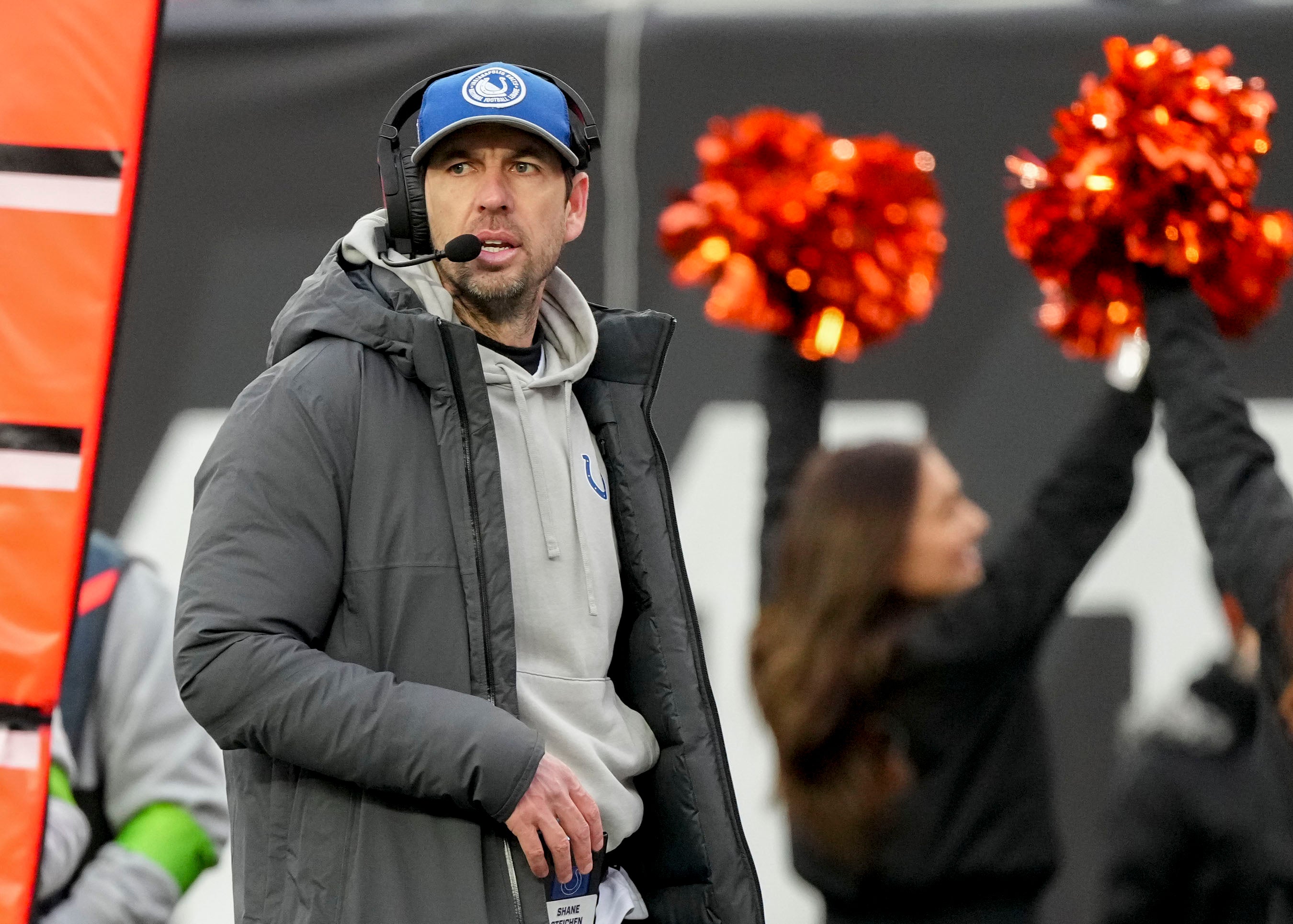 Dec 10, 2023; Cincinnati, Ohio, USA; Indianapolis Colts head coach Shane Steichen walks the sideline at Paycor Stadium.