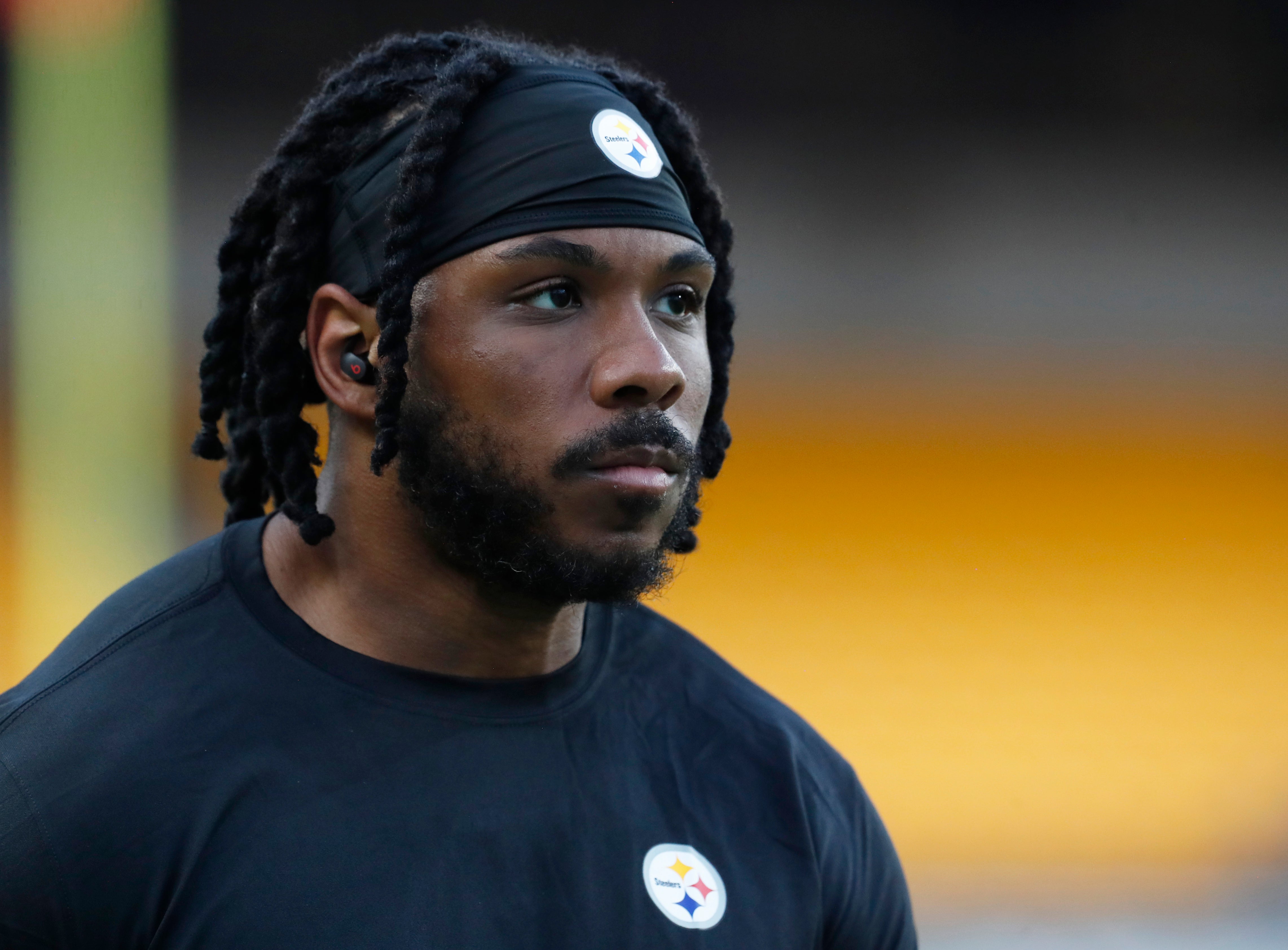 Sep 18, 2023; Pittsburgh, Pennsylvania, USA; Pittsburgh Steelers running back Qadree Ollison (41) arms up before the game against the Cleveland Browns at Acrisure Stadium. Mandatory Credit: Charles LeClaire-USA TODAY Sports  