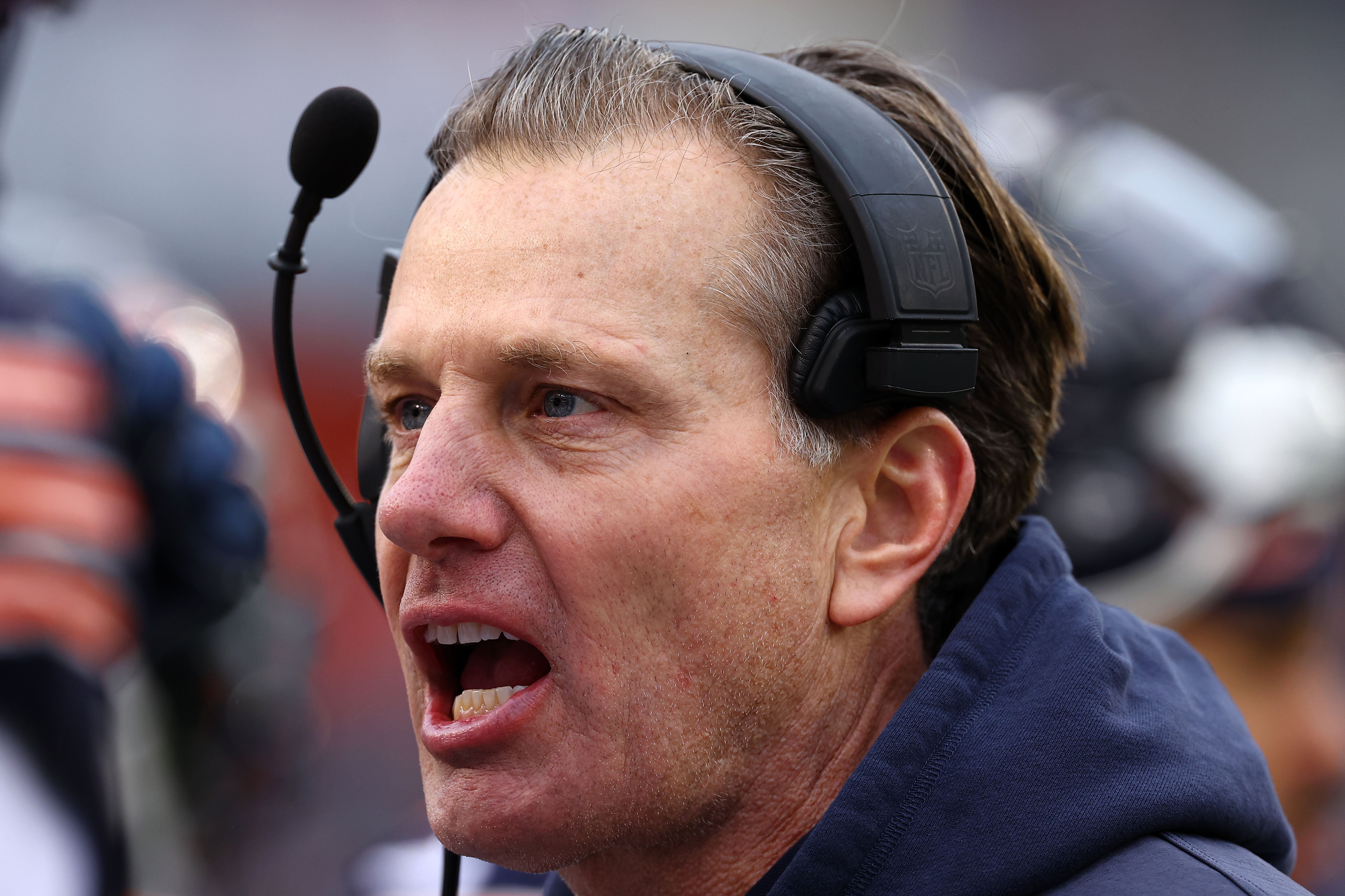 Dec 10, 2023; Chicago, Illinois, USA; Chicago Bears Head Coach Matt Eberflus during the first half against the Chicago Bears at Soldier Field.