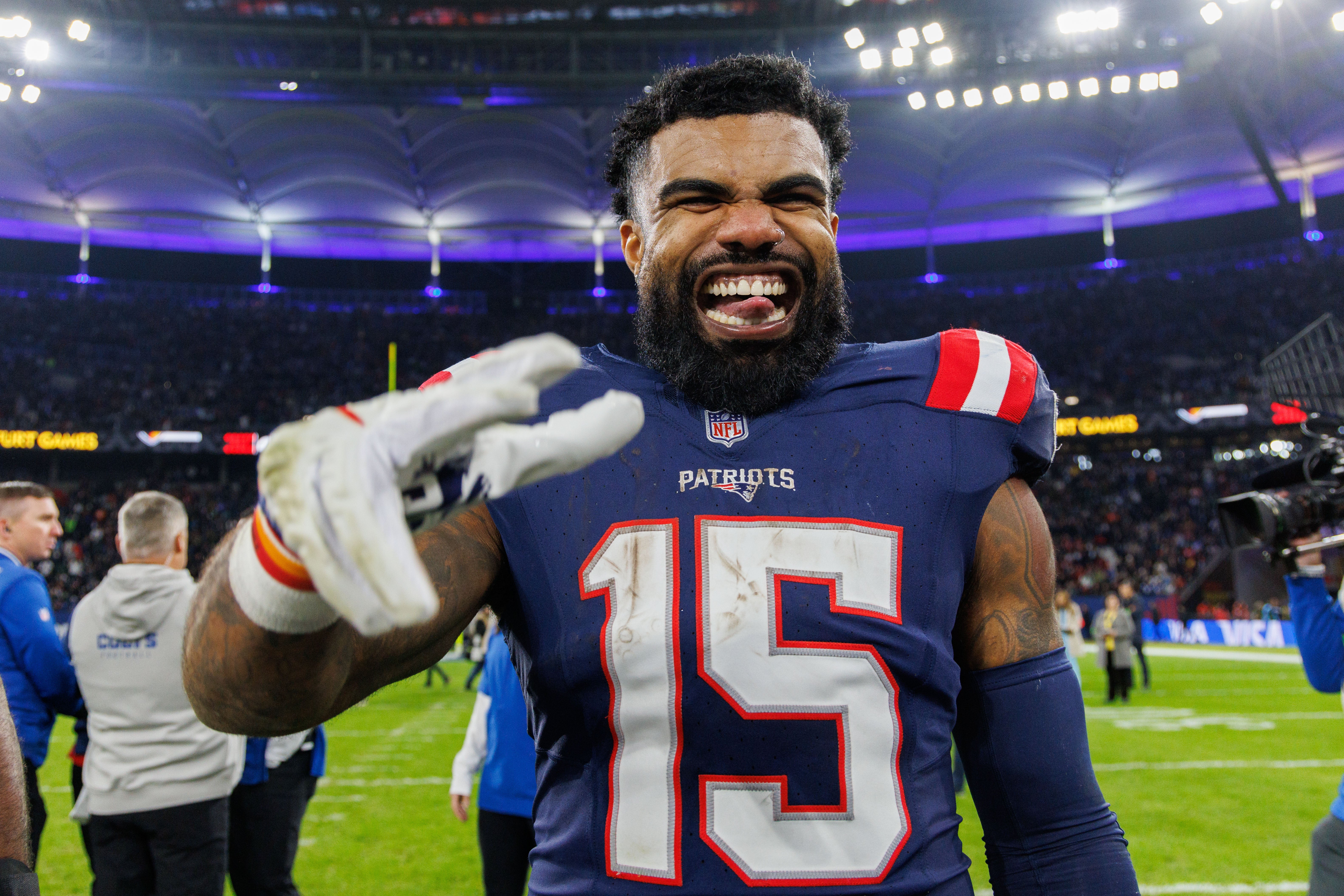 New England Patriots running back Ezekiel Elliott after an International Series game against the Indianapolis Colts at Deutsche Bank Park.