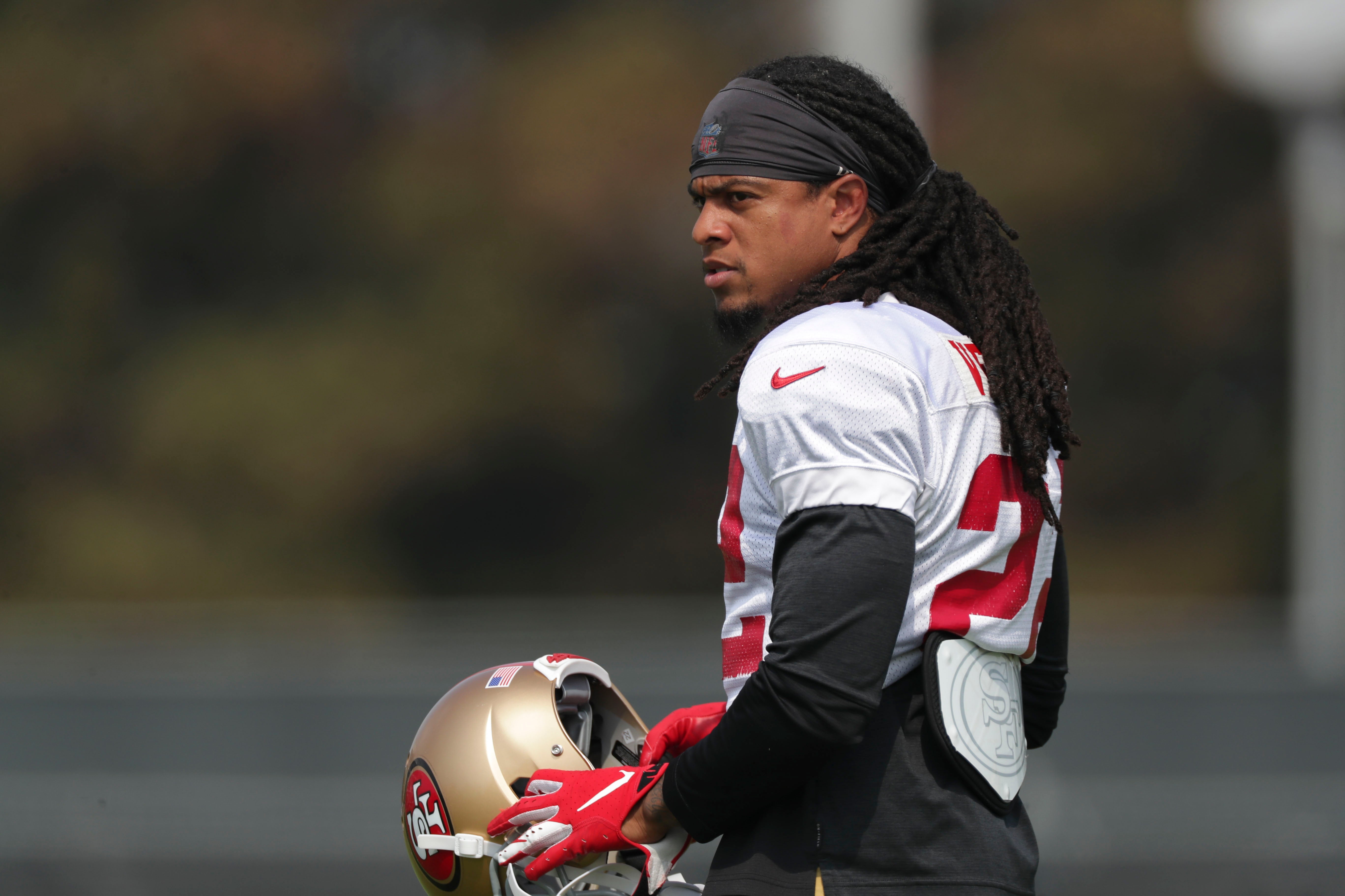Aug 25, 2020; Santa Clara, CA, USA; San Francisco 49ers cornerback Jason Verrett (22) during training camp at SAP Performance Facility.