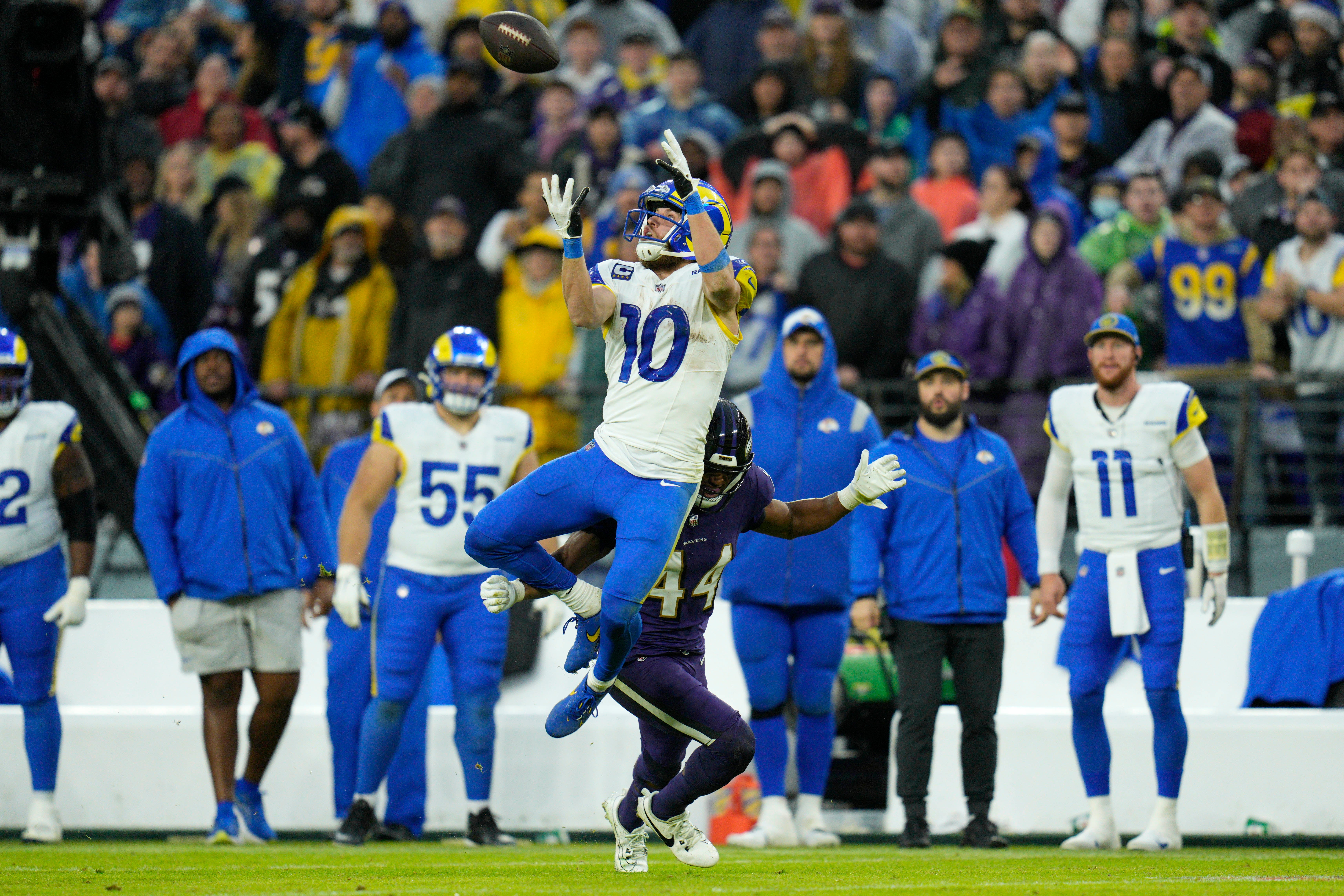 Dec 10, 2023; Baltimore, Maryland, USA; Los Angeles Rams wide receiver Cooper Kupp (10) catches a ball during the fourth quarter against the Baltimore Ravens at M&T Bank Stadium. Mandatory Credit: Jessica Rapfogel-USA TODAY Sports
