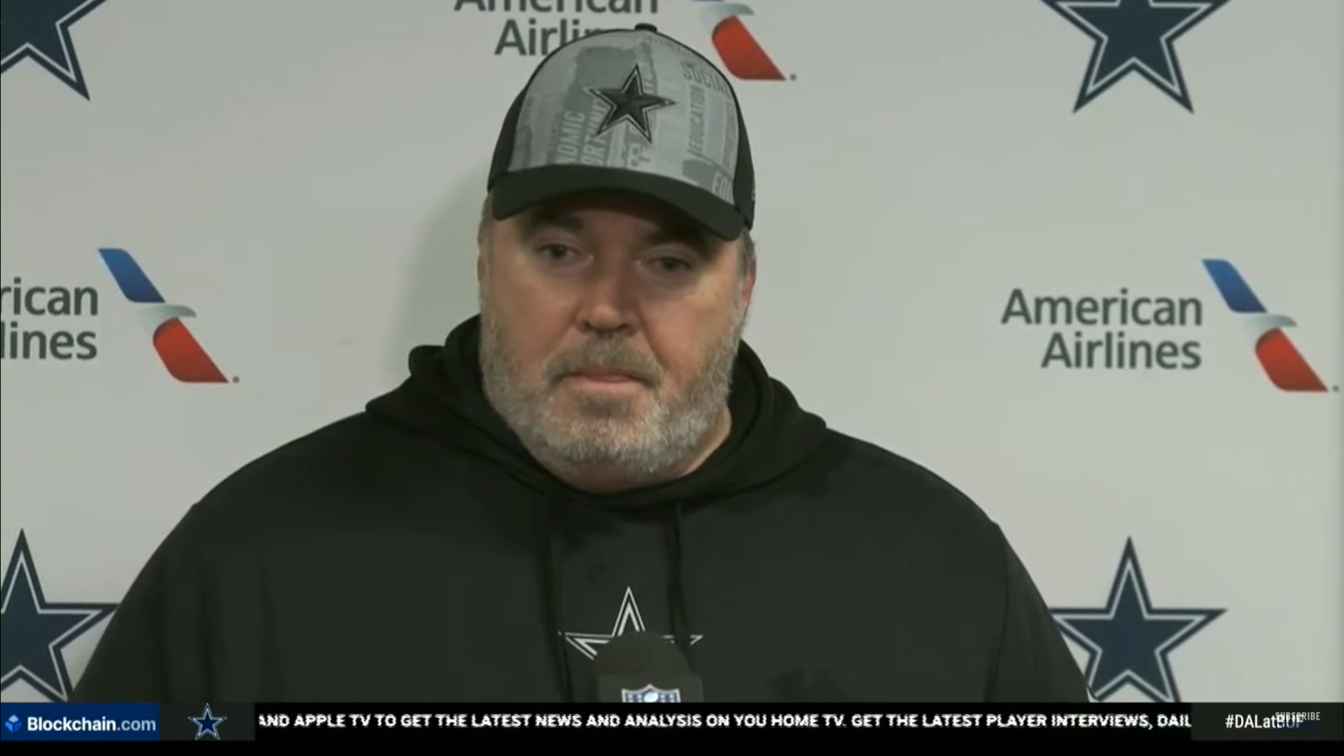 Dallas Cowboys head coach Mike McCarthy talks to reporters following a tough loss against the Buffalo Bills in Week 15.