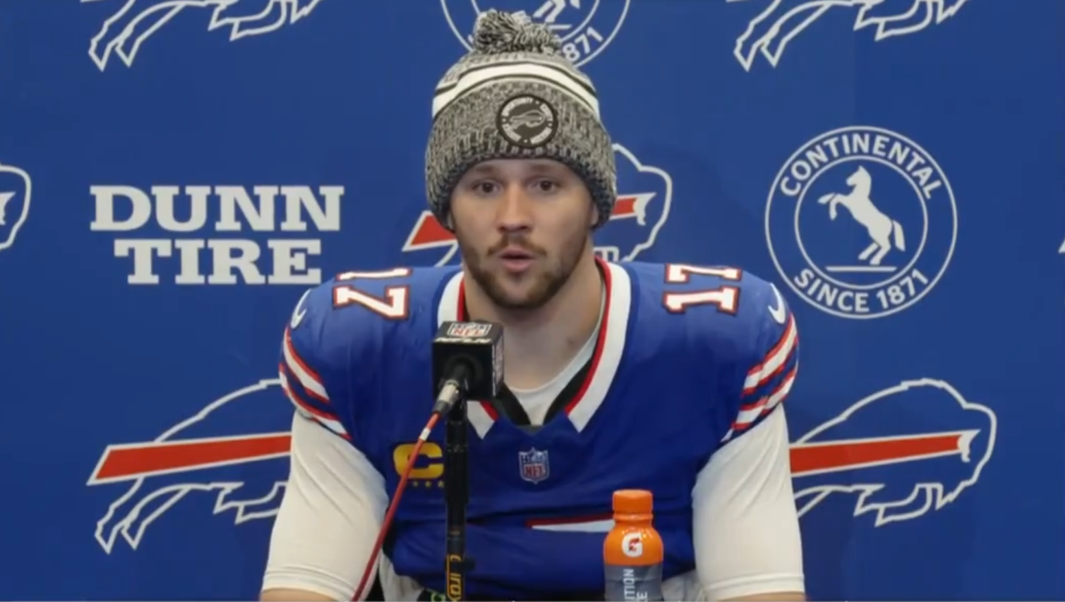 Buffalo Bills QB Josh Allen talks to reporters following his win over the Dallas Cowboys in Week 15.