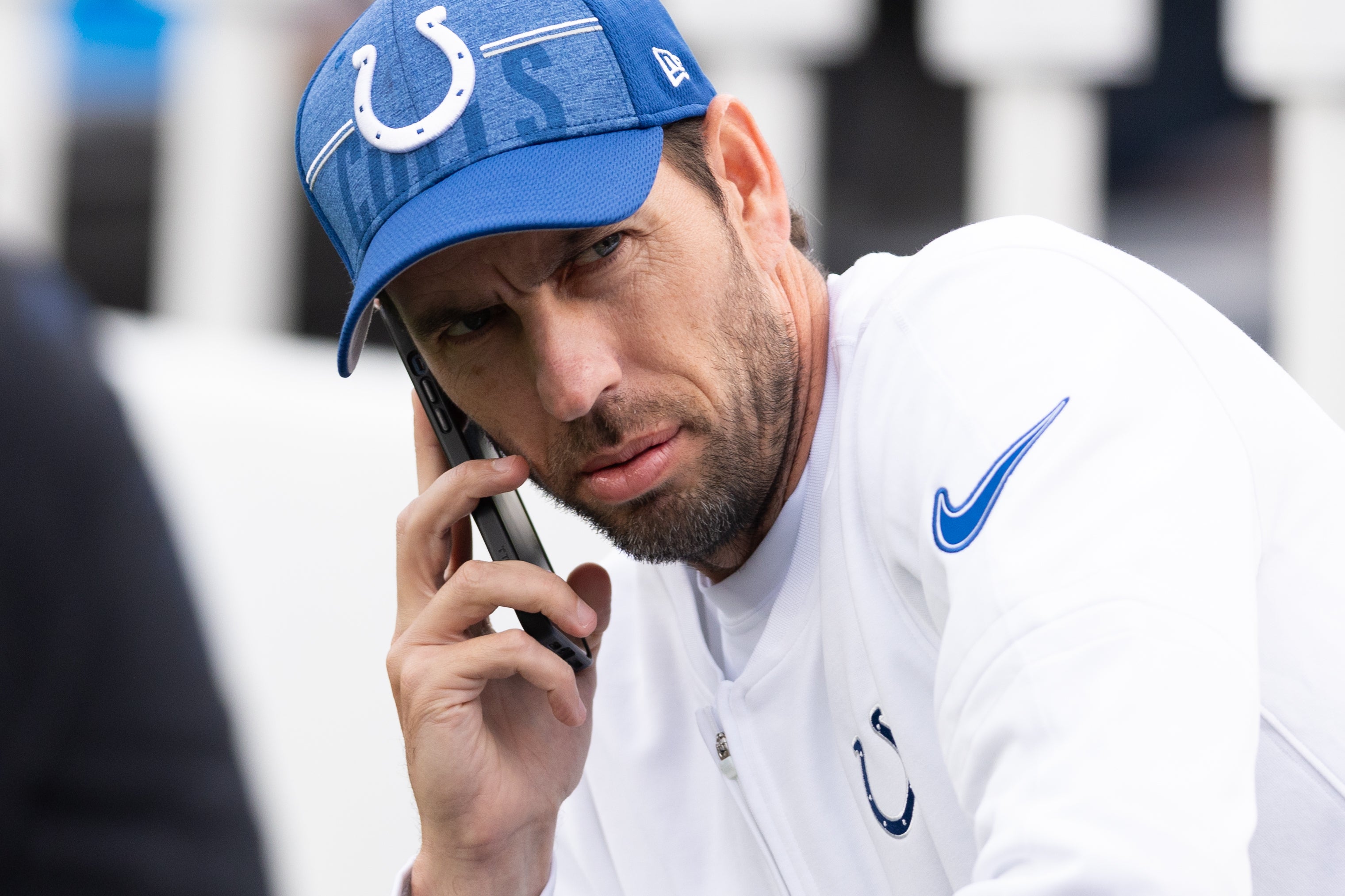 Aug 24, 2023; Philadelphia, Pennsylvania, USA; Indianapolis Colts head coach Shane Steichen before a game against the Philadelphia Eagles at Lincoln Financial Field.