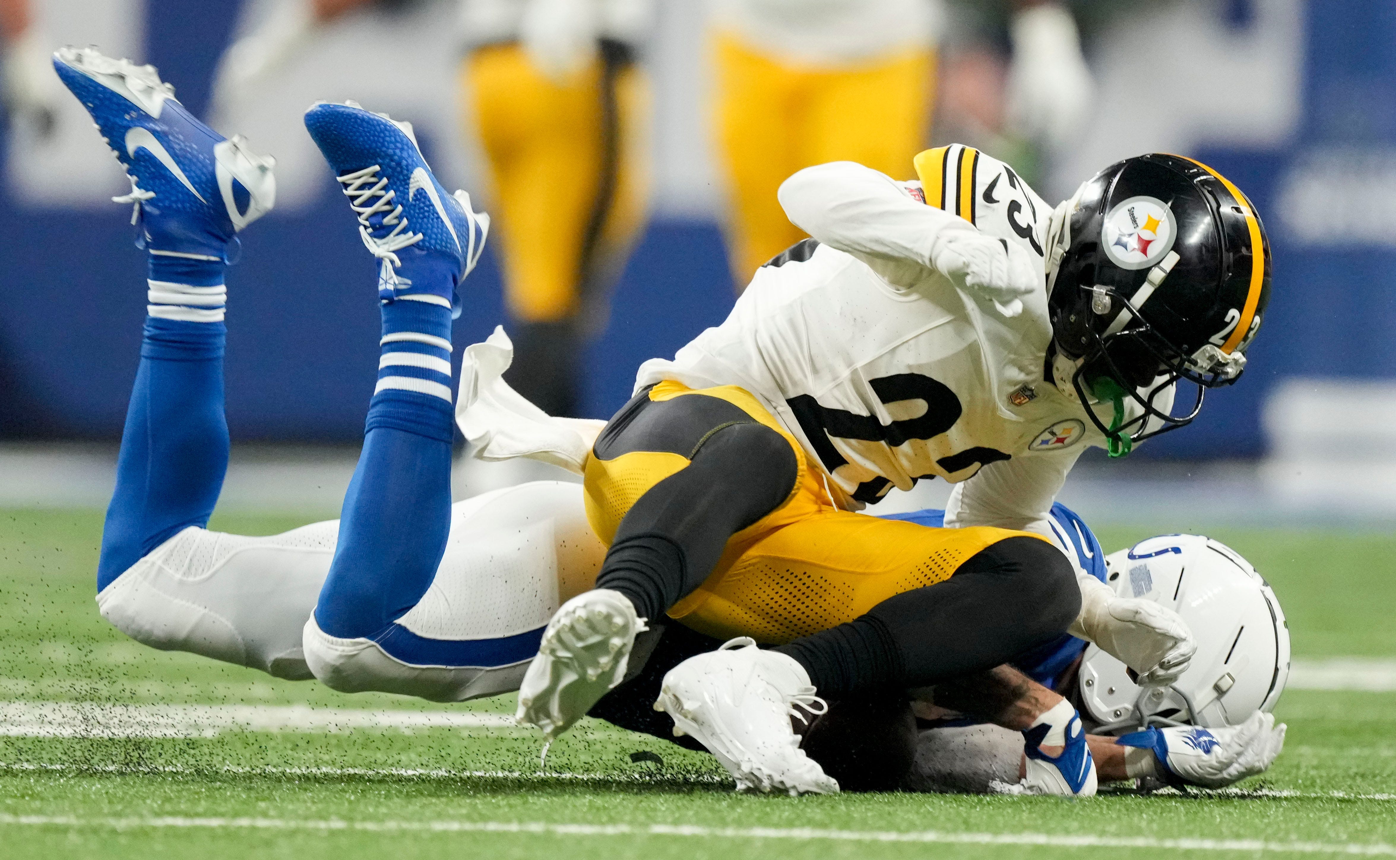 Pittsburgh Steelers safety Damontae Kazee was suspended for a hit on Indianapolis Colts wide receiver Michael Pittman Jr. on Saturday.