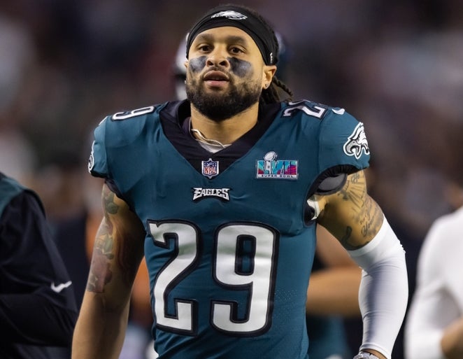Philadelphia Eagles cornerback Avonte Maddox (29) against the Kansas City Chiefs during Super Bowl LVII at State Farm Stadium.