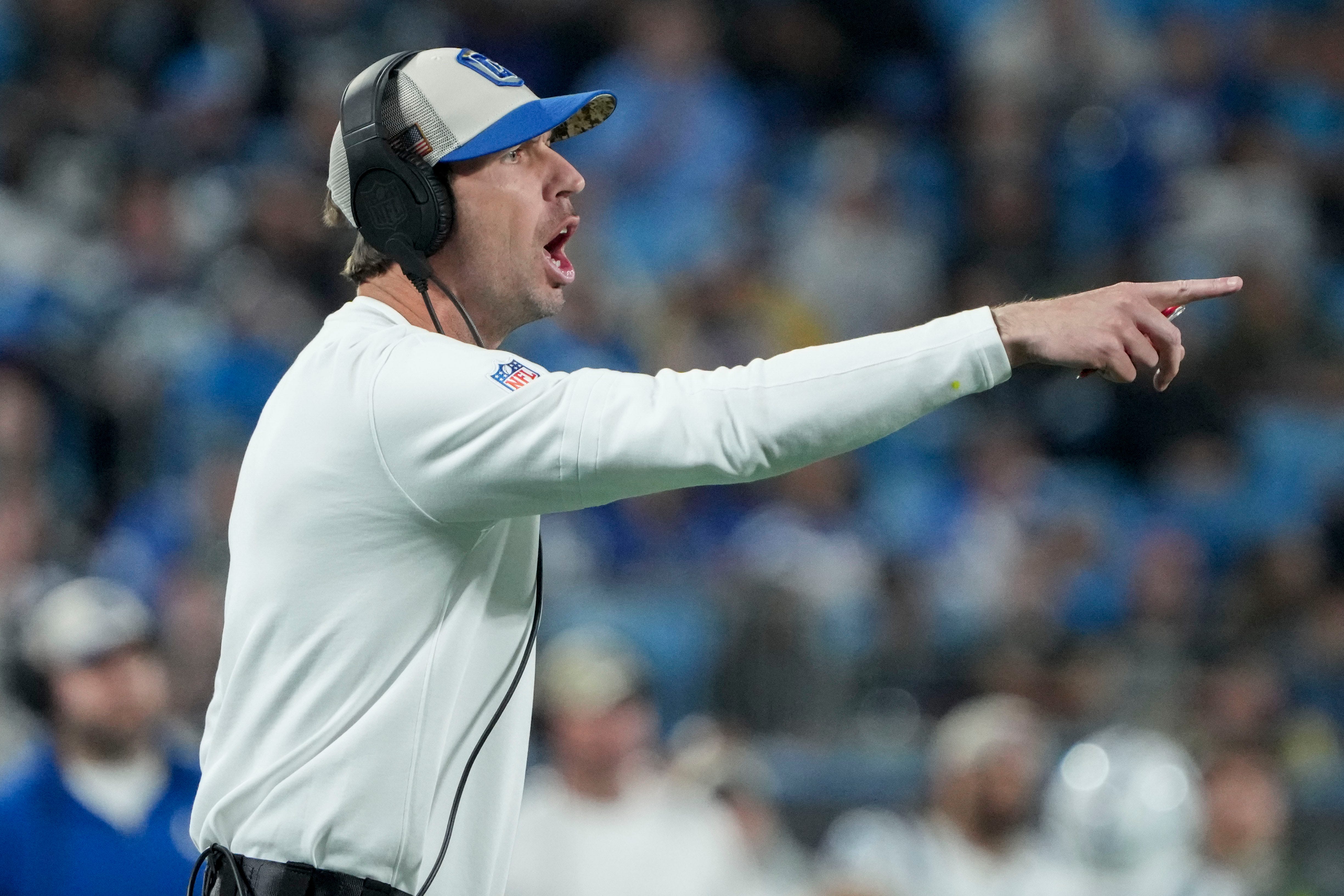 Indianapolis Colts head coach Shane Steichen yells to his players Sunday, Nov. 5, 2023, during a game against the Carolina Panthers at Bank of America Stadium in Charlotte.