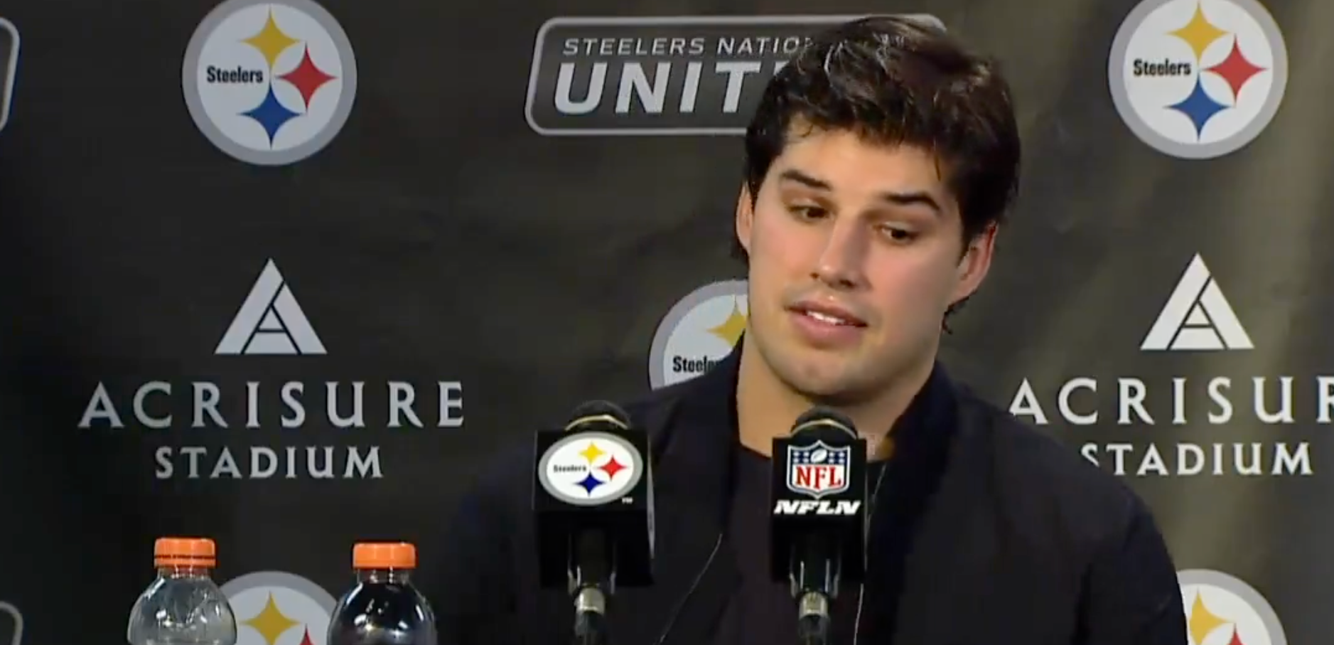 Pittsburgh Steelers QB Mason Rudolph addresses the media following 34-11 win vs the Cincinnati Bengals