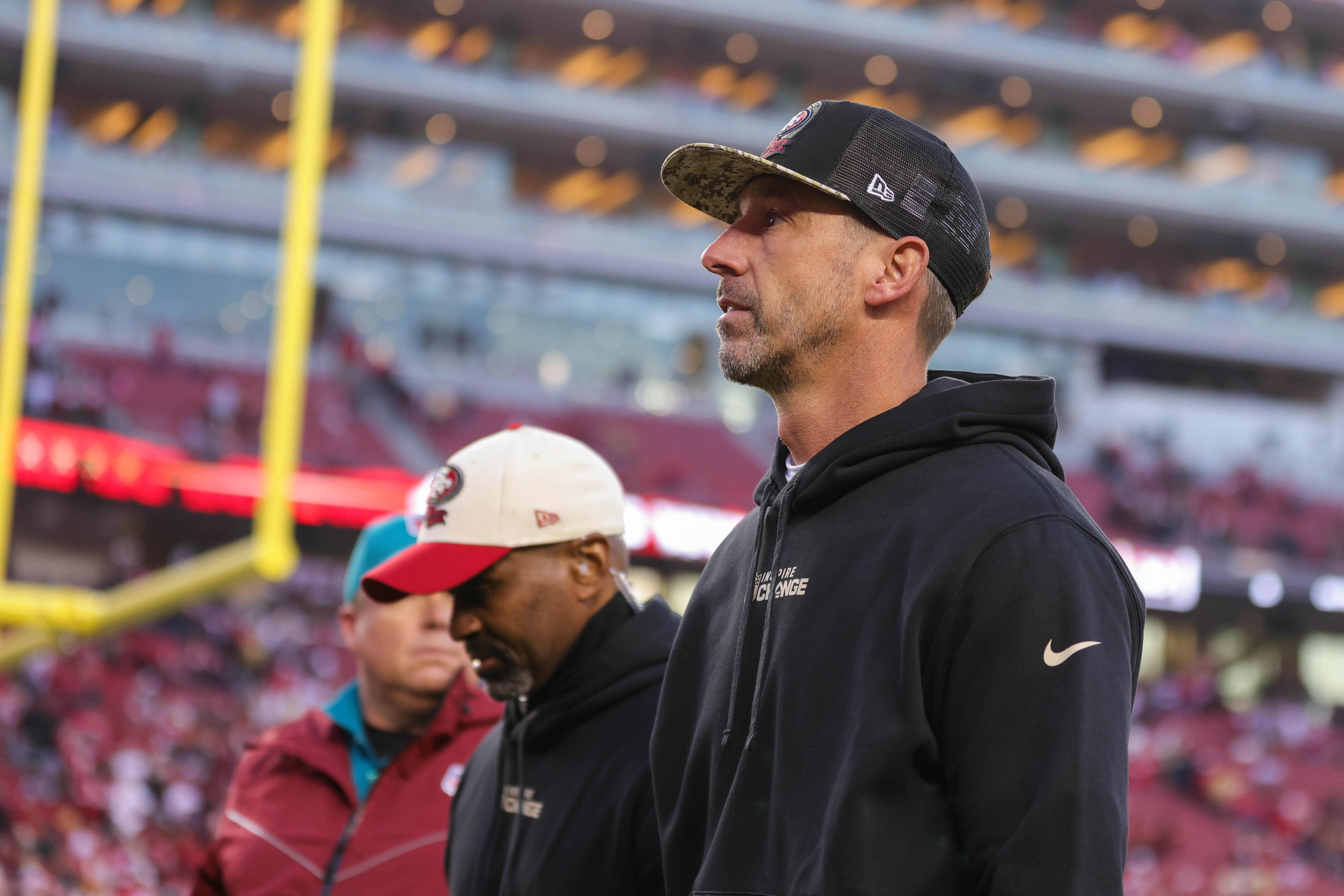 Dec 24, 2022; Santa Clara, California, USA; San Francisco 49ers head coach Kyle Shanahan walks off the field after the game against the Washington Commanders at Levi's Stadium. Mandatory Credit: