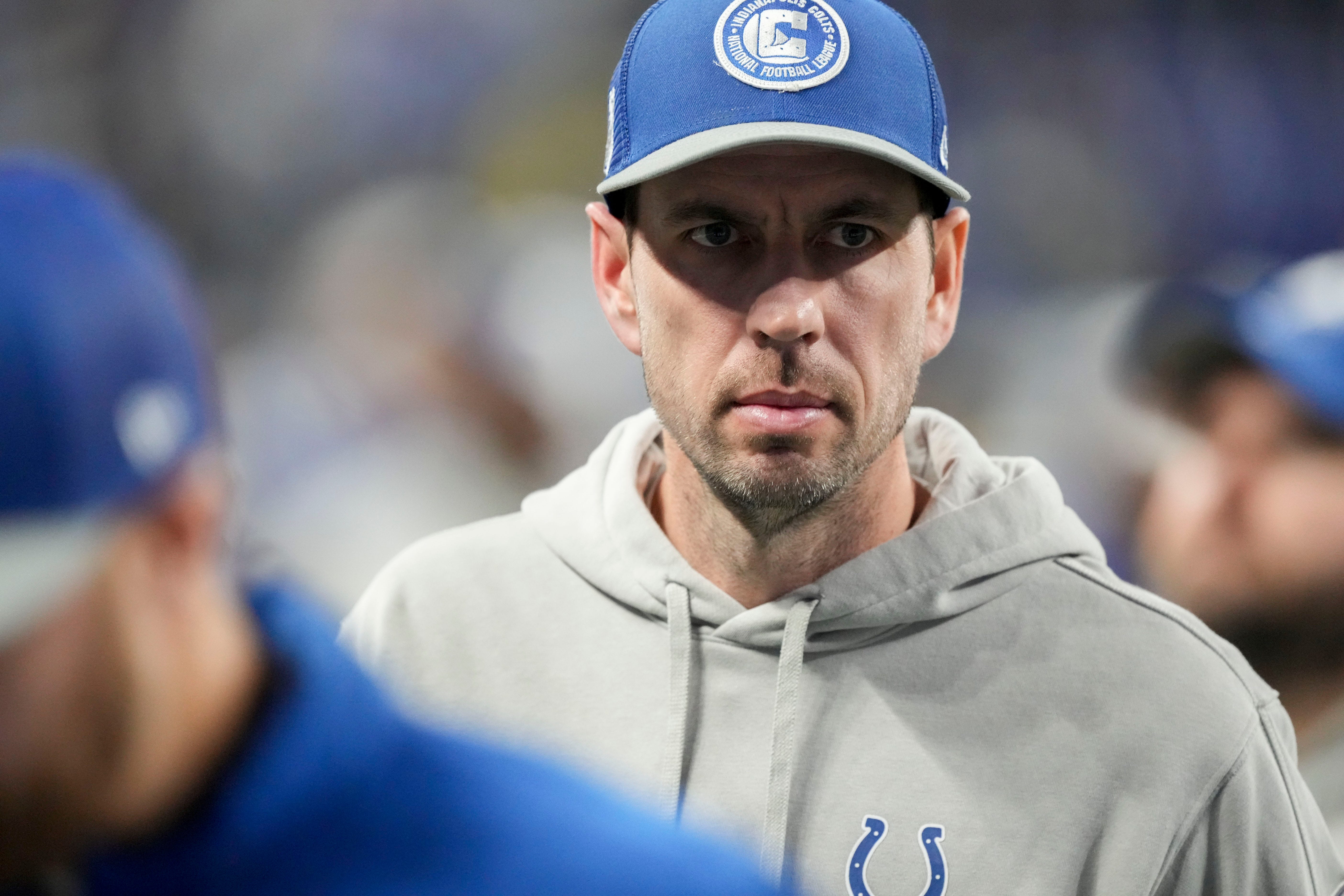 Indianapolis Colts head coach Shane Steichen walks the sideline Sunday, Dec. 31, 2023, during a game against the Las Vegas Raiders at Lucas Oil Stadium in Indianapolis.