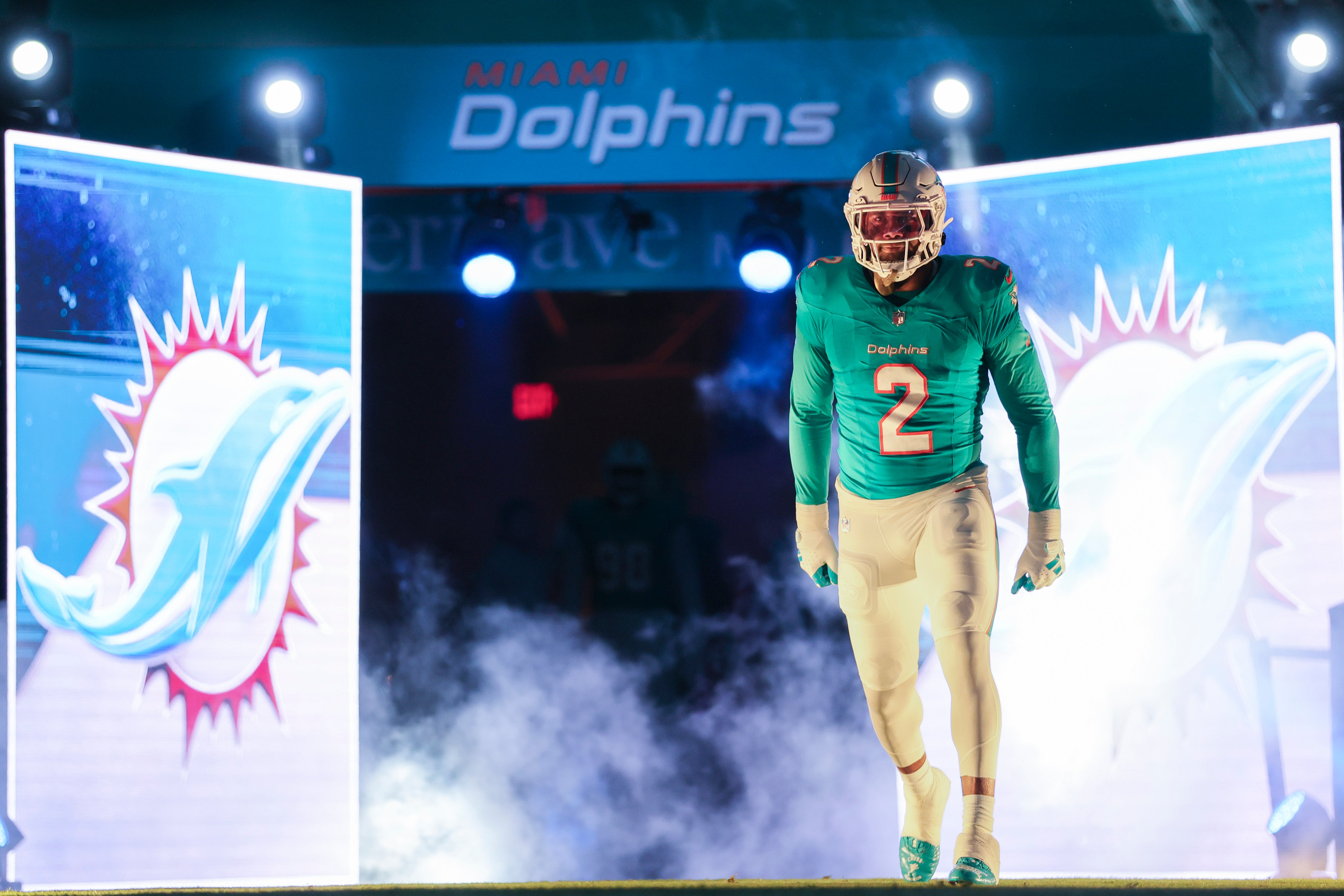 Miami Dolphins linebacker Bradley Chubb takes to the field prior to the game against the Tennessee Titans at Hard Rock Stadium.